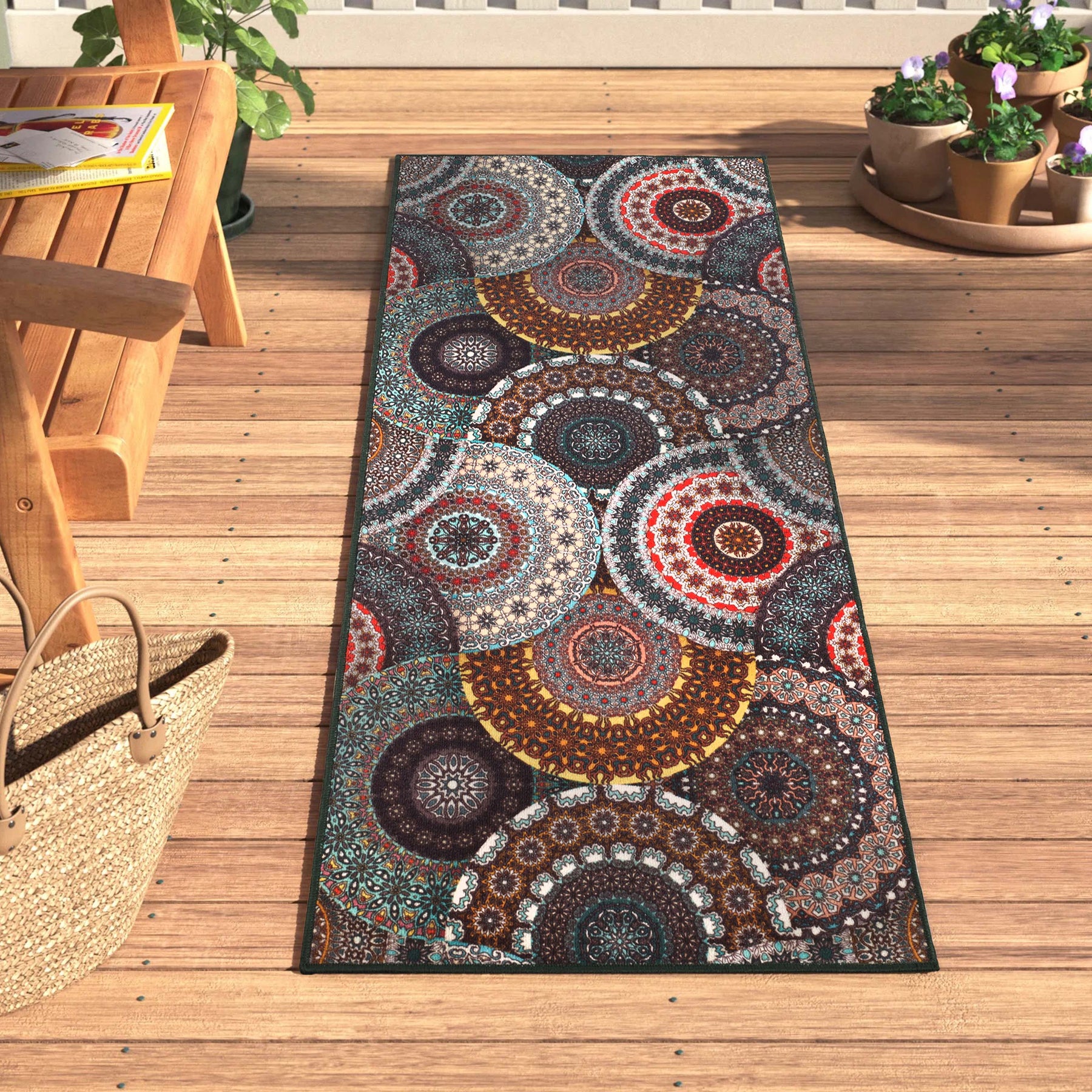 Evaline Medallion Non-Slip Indoor Outdoor Area Rug