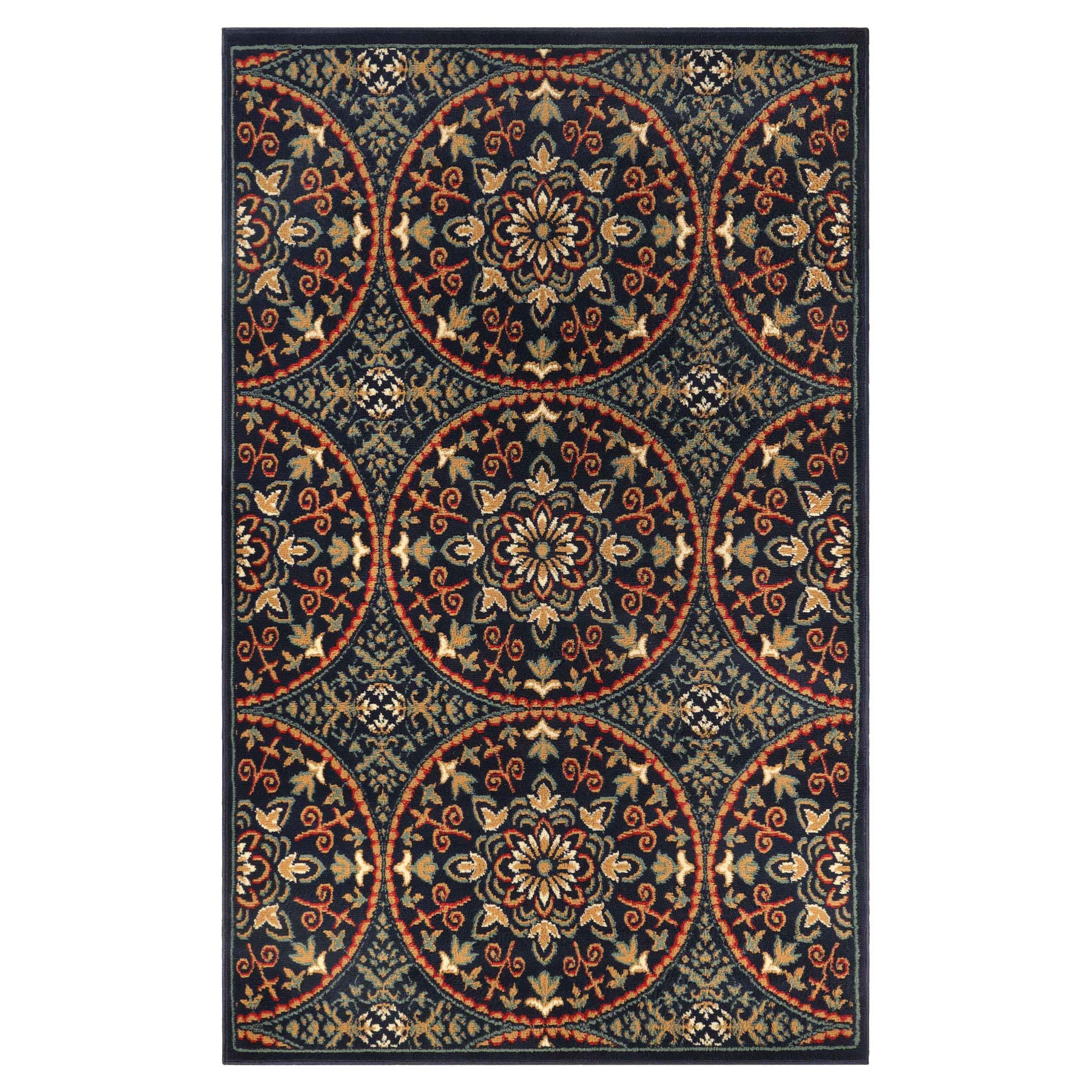 Fancy Geometric Medallion Floral Traditional Indoor Area Rug Midnight Blue