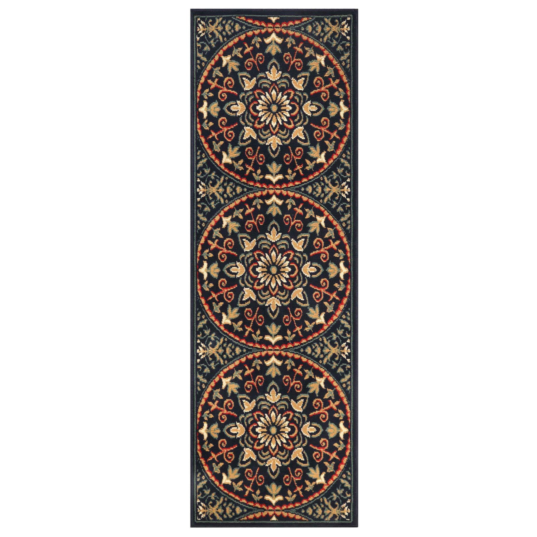 Fancy Geometric Medallion Floral Traditional Indoor Area Rug Midnight Blue