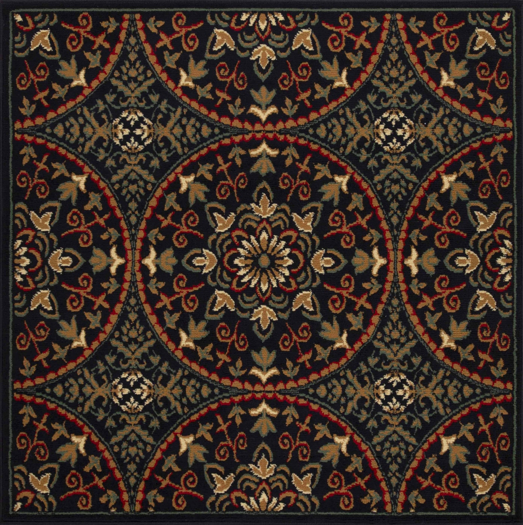 Fancy Geometric Medallion Floral Traditional Indoor Area Rug Midnight Blue