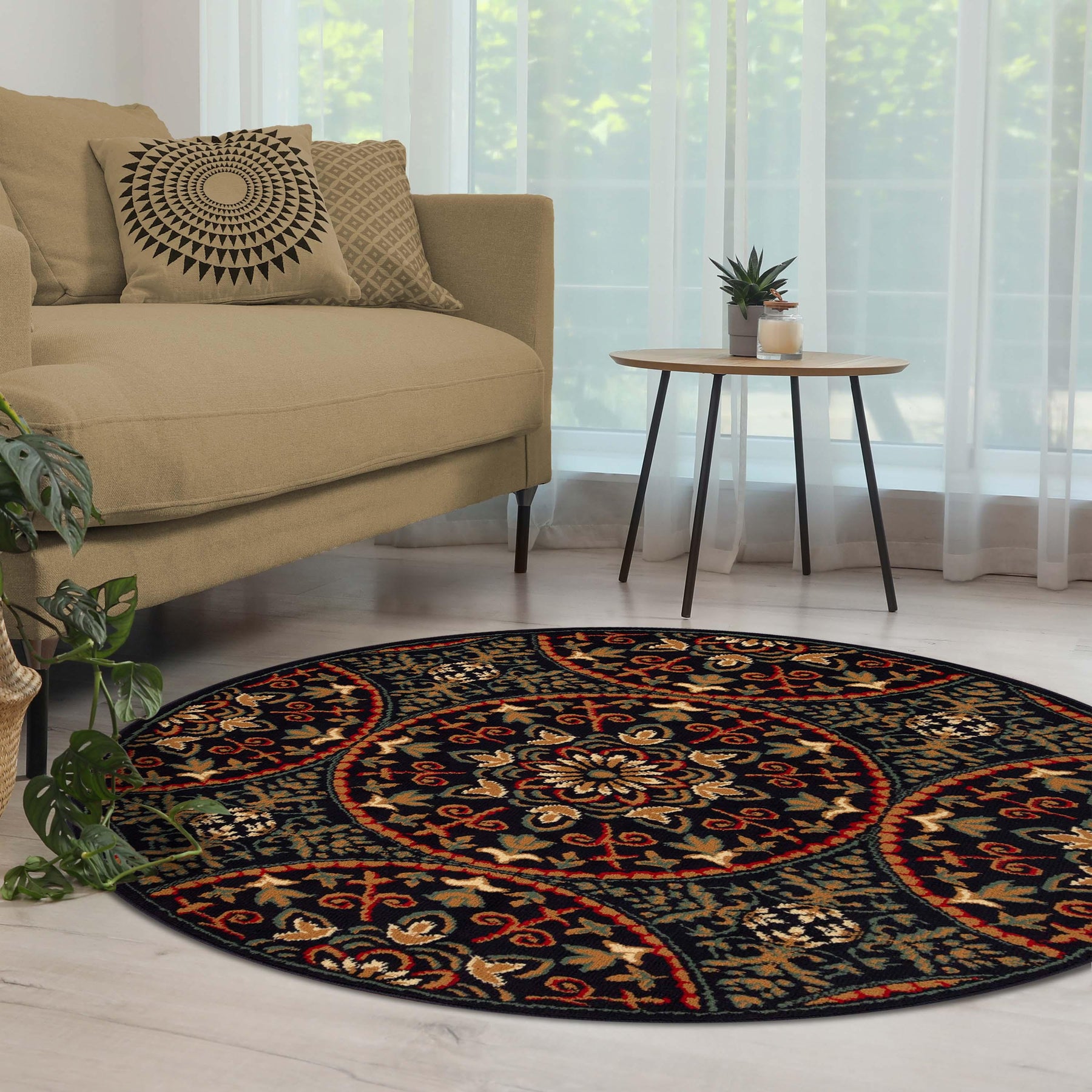 Fancy Geometric Medallion Floral Traditional Indoor Area Rug Midnight Blue