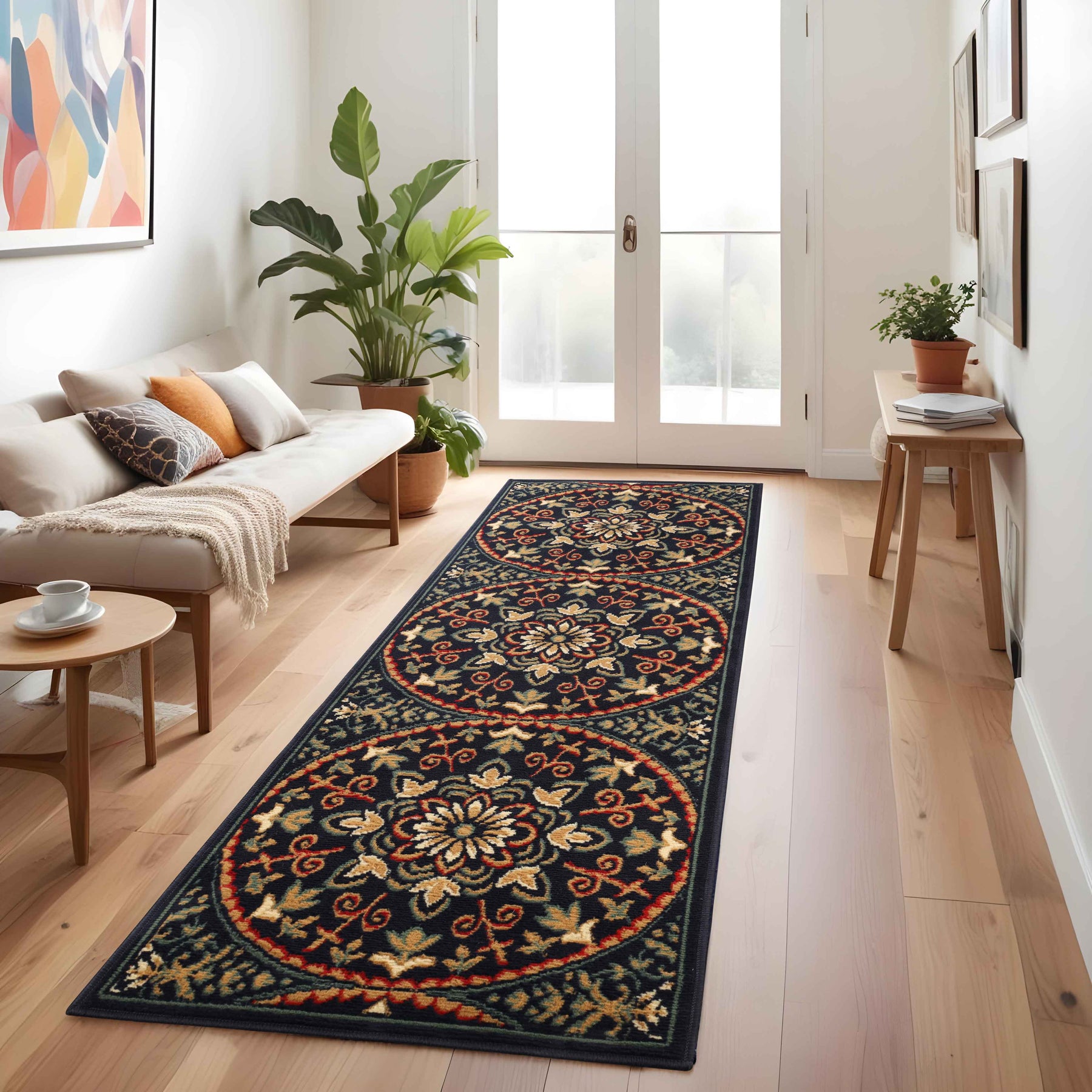 Fancy Geometric Medallion Floral Traditional Indoor Area Rug Midnight Blue