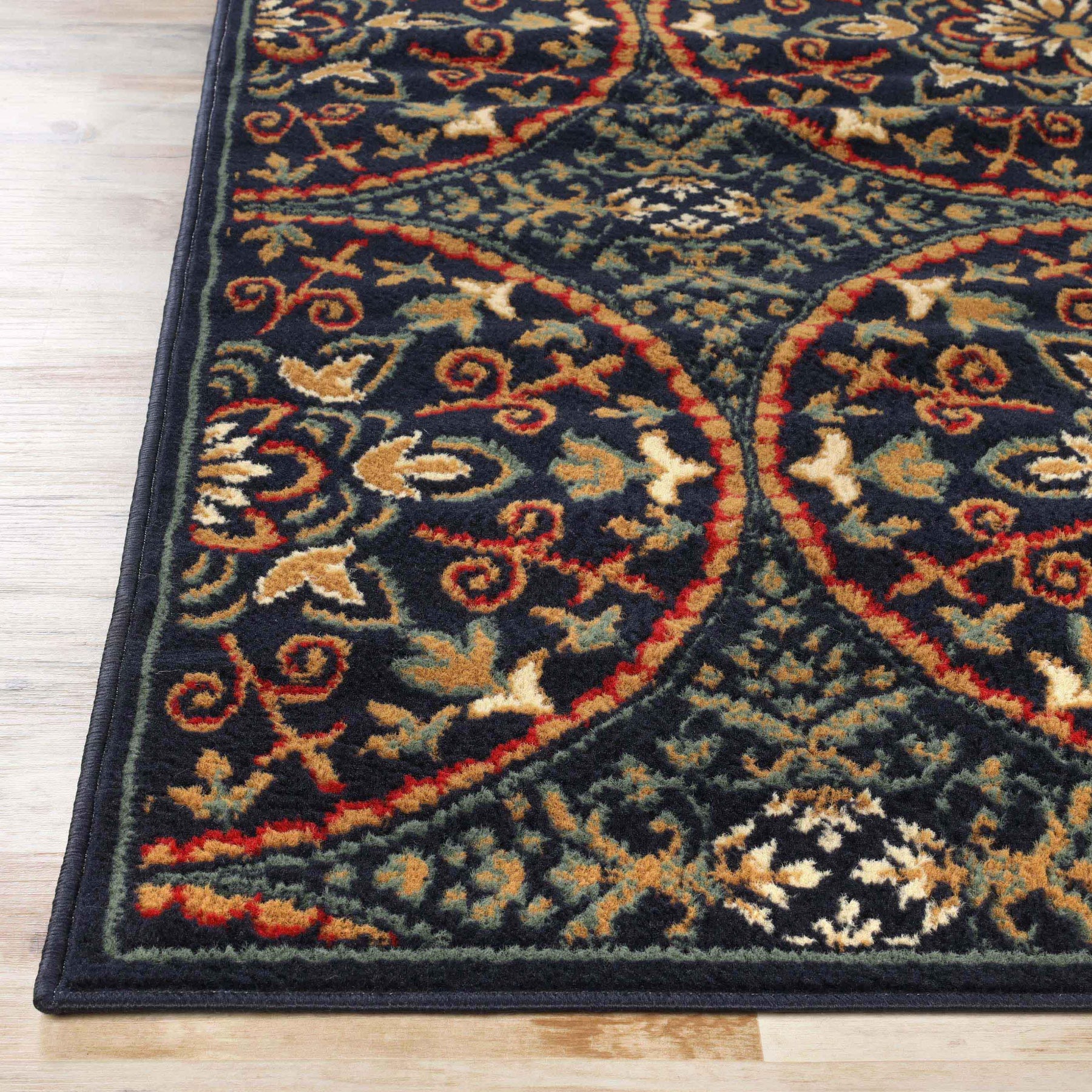 Fancy Geometric Medallion Floral Traditional Indoor Area Rug Midnight Blue