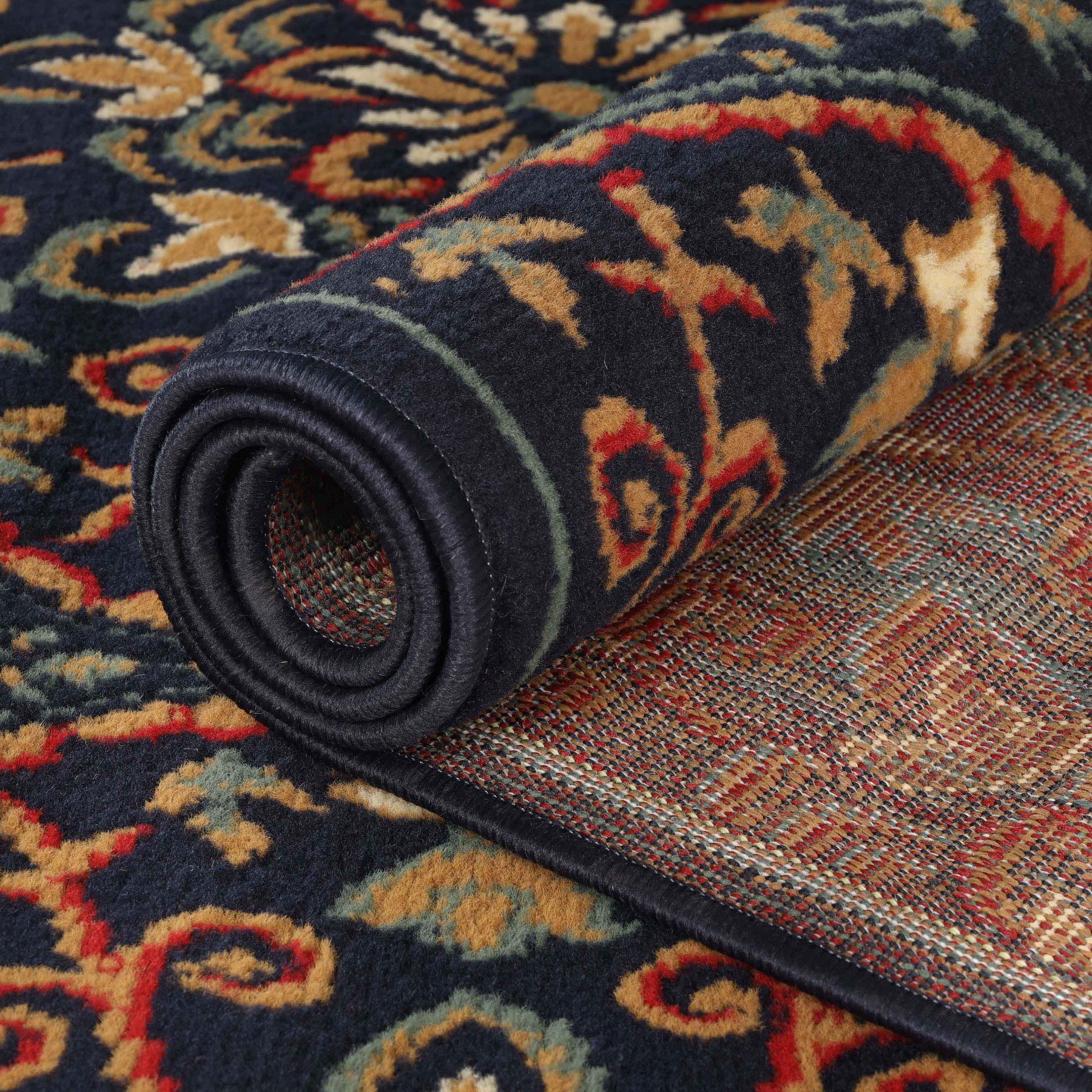 Fancy Geometric Medallion Floral Traditional Indoor Area Rug Midnight Blue