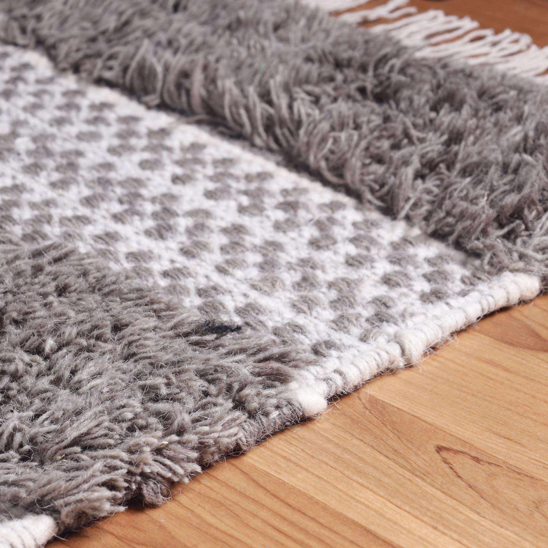 Farmhouse Wool Geometric Stripe Fringe Indoor Area or Runner Rug