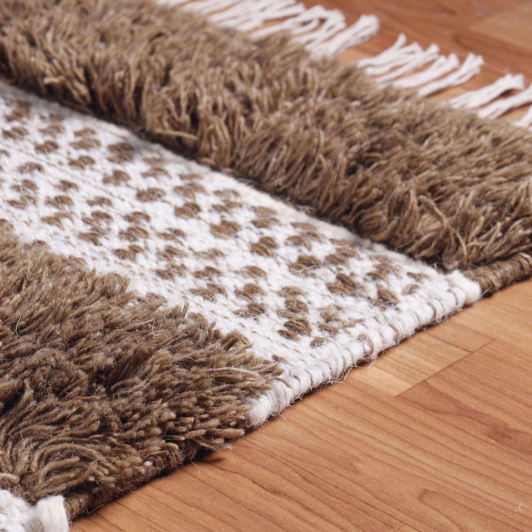 Farmhouse Wool Geometric Stripe Fringe Indoor Area or Runner Rug
