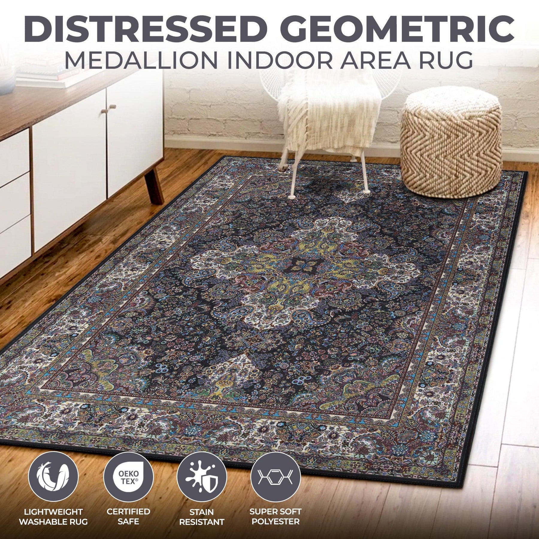 Flamingo Modern Medallion Washable Indoor Area Rug or Runner