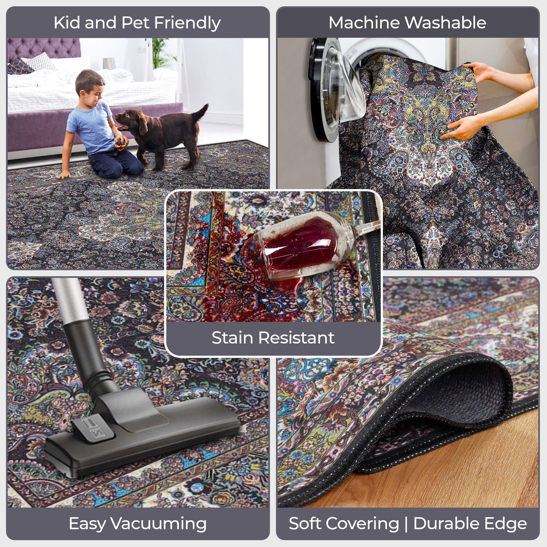Flamingo Modern Medallion Washable Indoor Area Rug or Runner