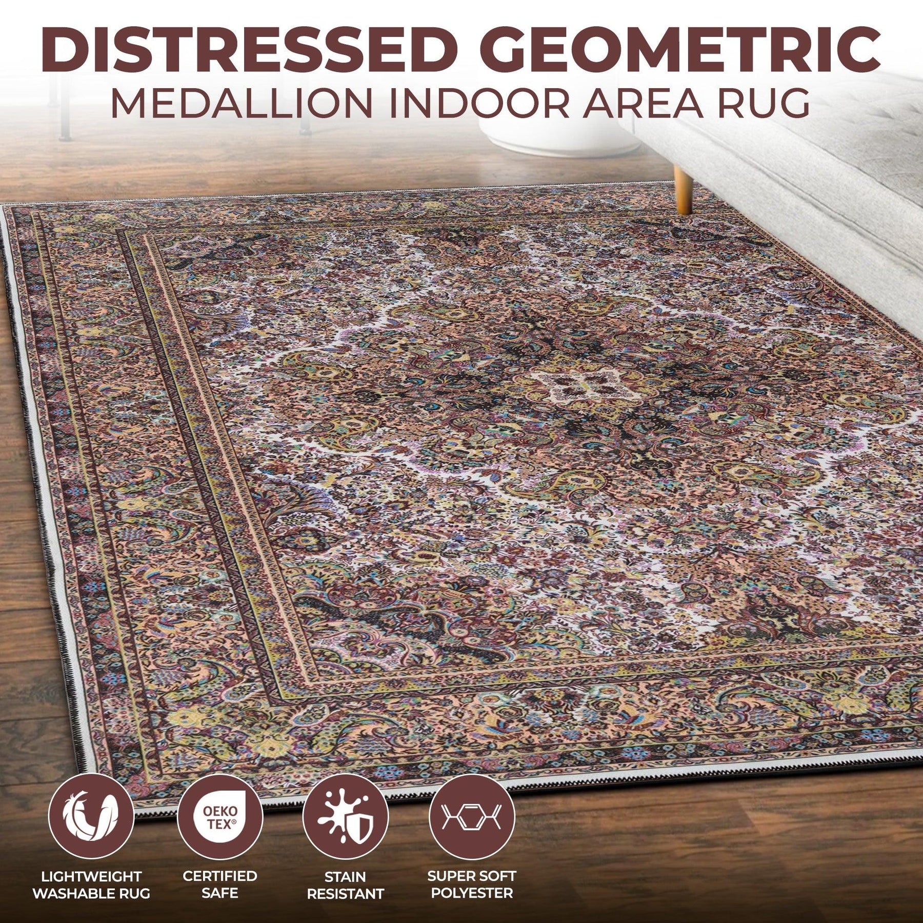 Flamingo Modern Medallion Washable Indoor Area Rug or Runner