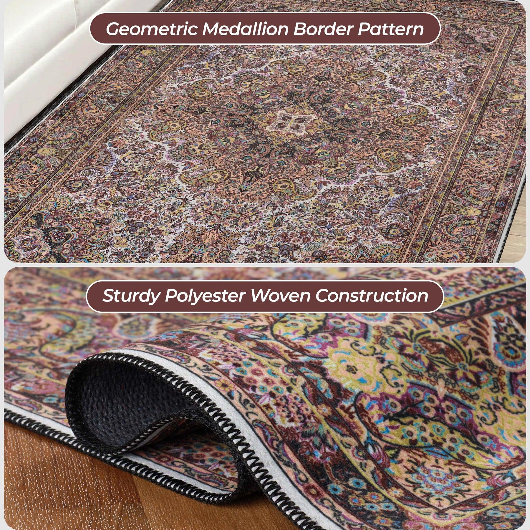 Flamingo Modern Medallion Washable Indoor Area Rug or Runner