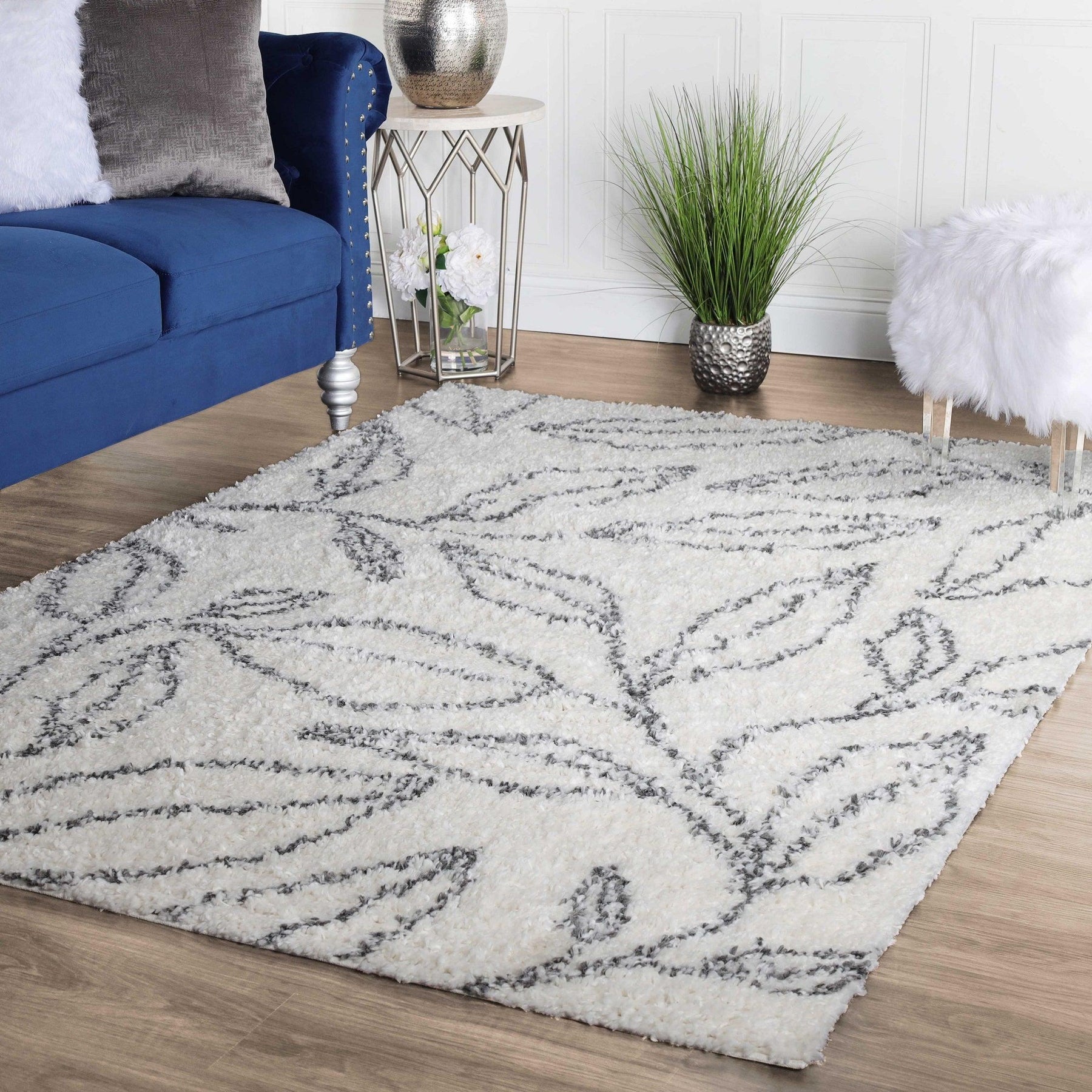 Flora Botanical Plush Shag Rugs Transitional Floral Indoor Area Rug