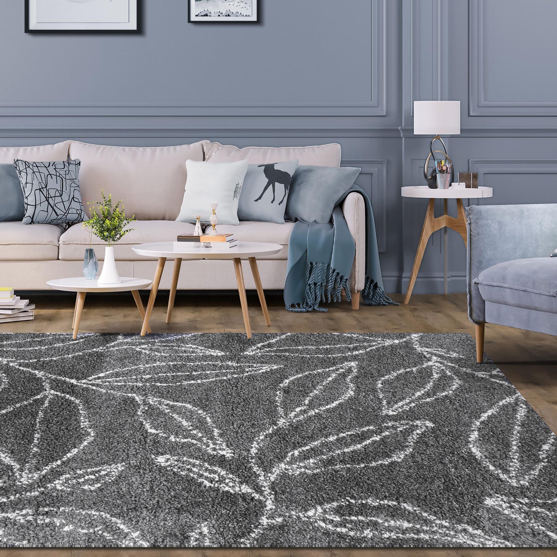 Flora Botanical Plush Shag Rugs Transitional Floral Indoor Area Rug
