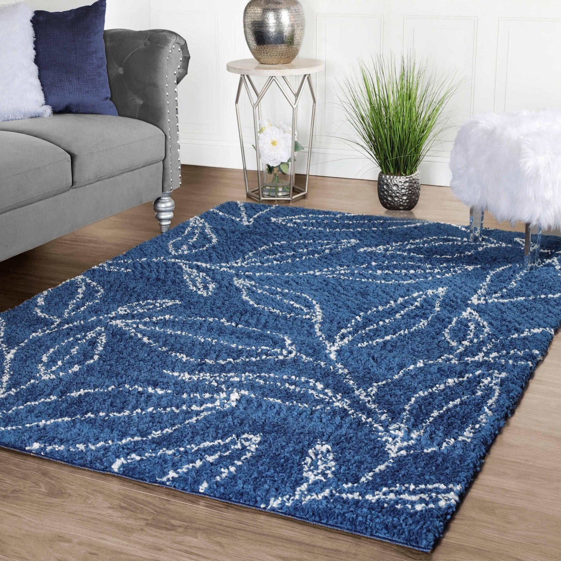 Flora Botanical Plush Shag Rugs Transitional Floral Indoor Area Rug