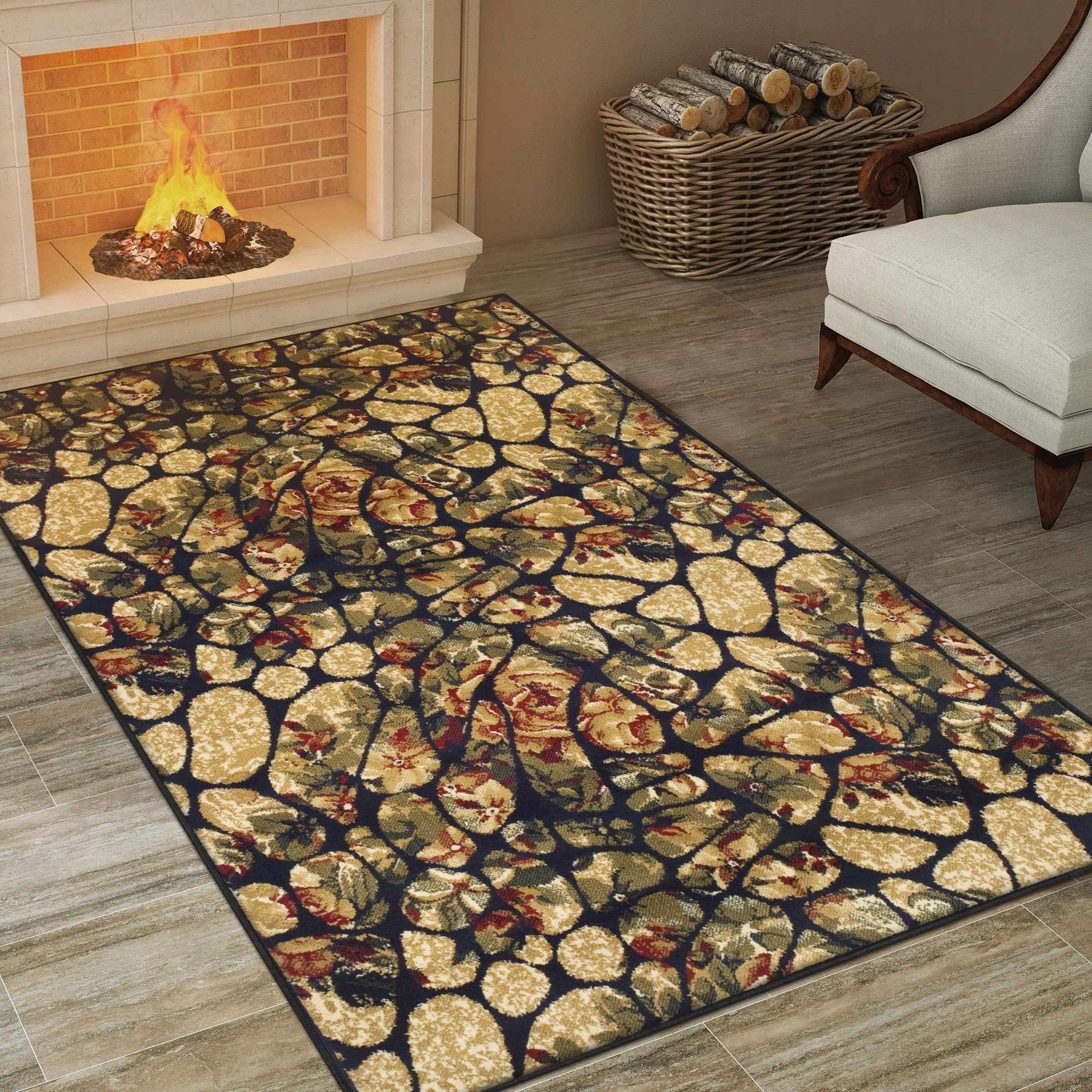 Floral Modern Mosaic Tile Area Rug