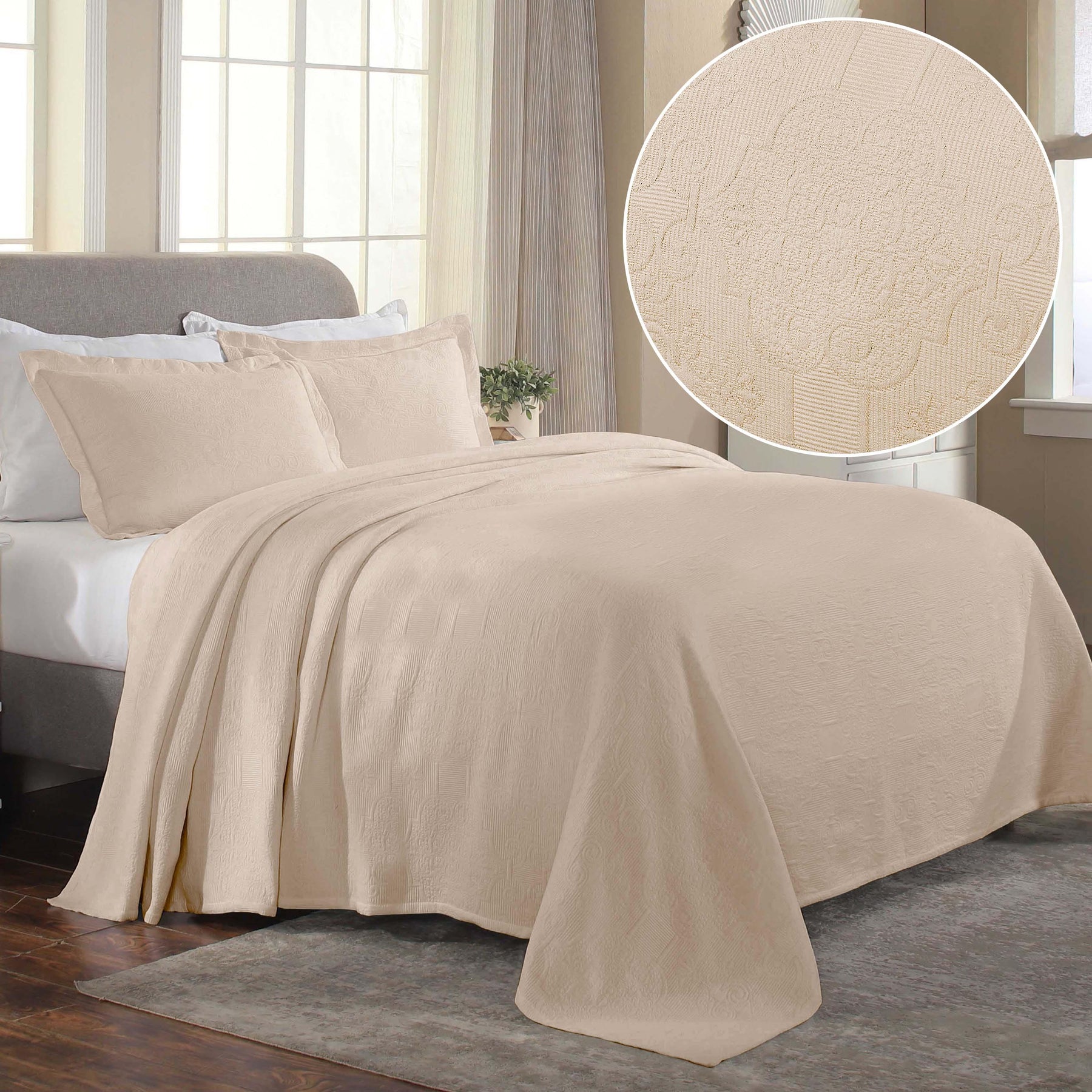 Florin Cotton Matelasse Weave Jacquard Scroll Medallion Bedspread Set