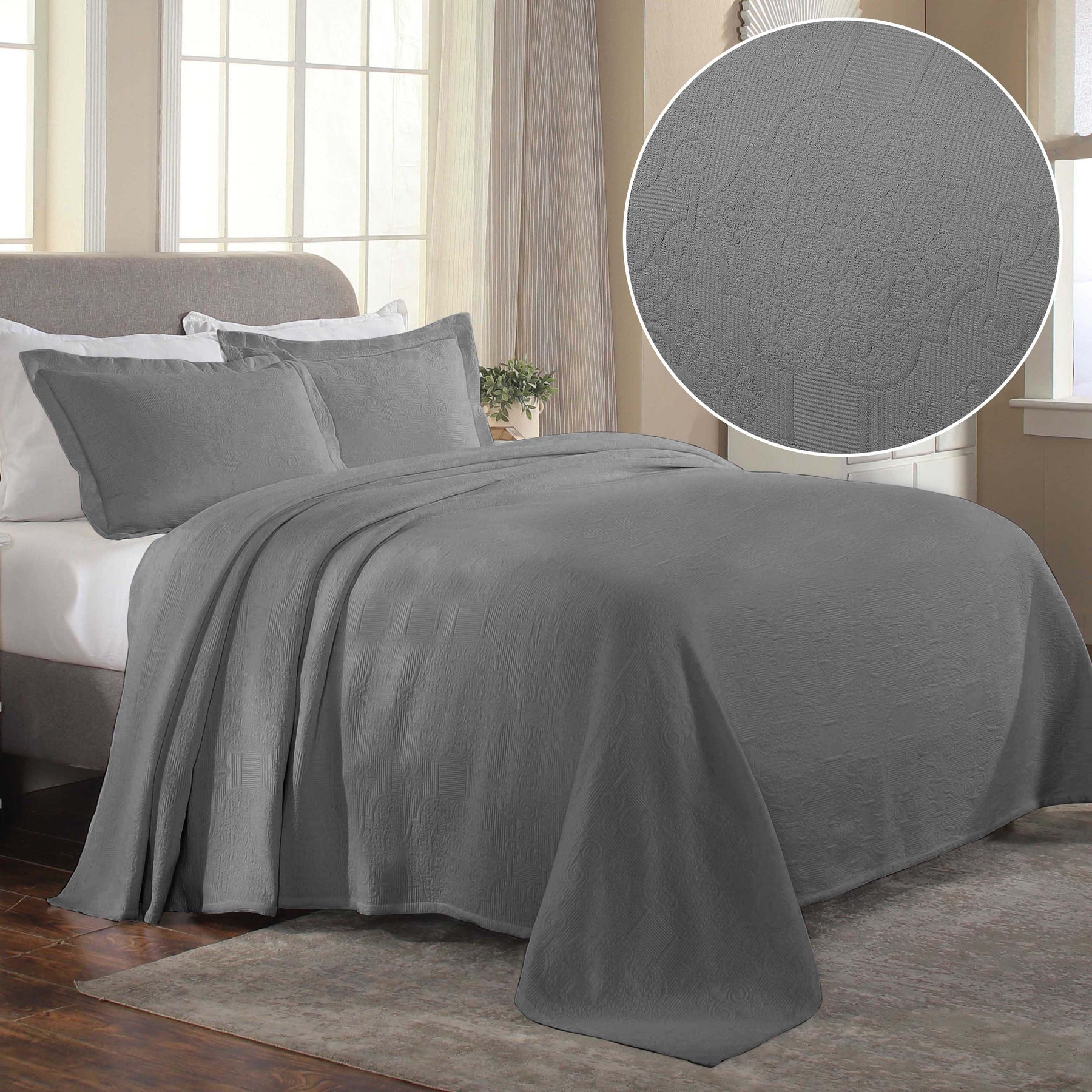 Florin Cotton Matelasse Weave Jacquard Scroll Medallion Bedspread Set