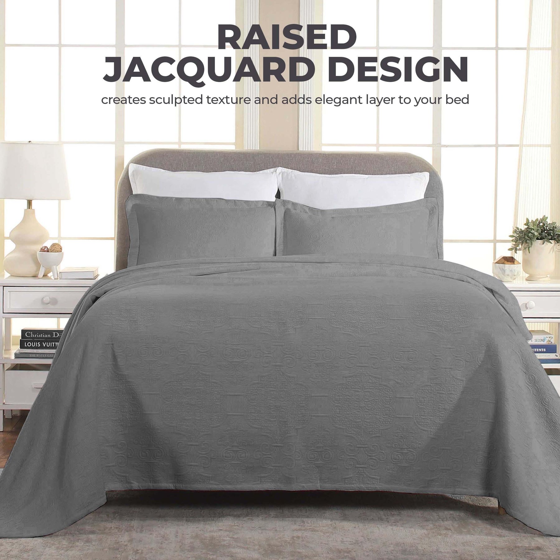 Florin Cotton Matelasse Weave Jacquard Scroll Medallion Bedspread Set