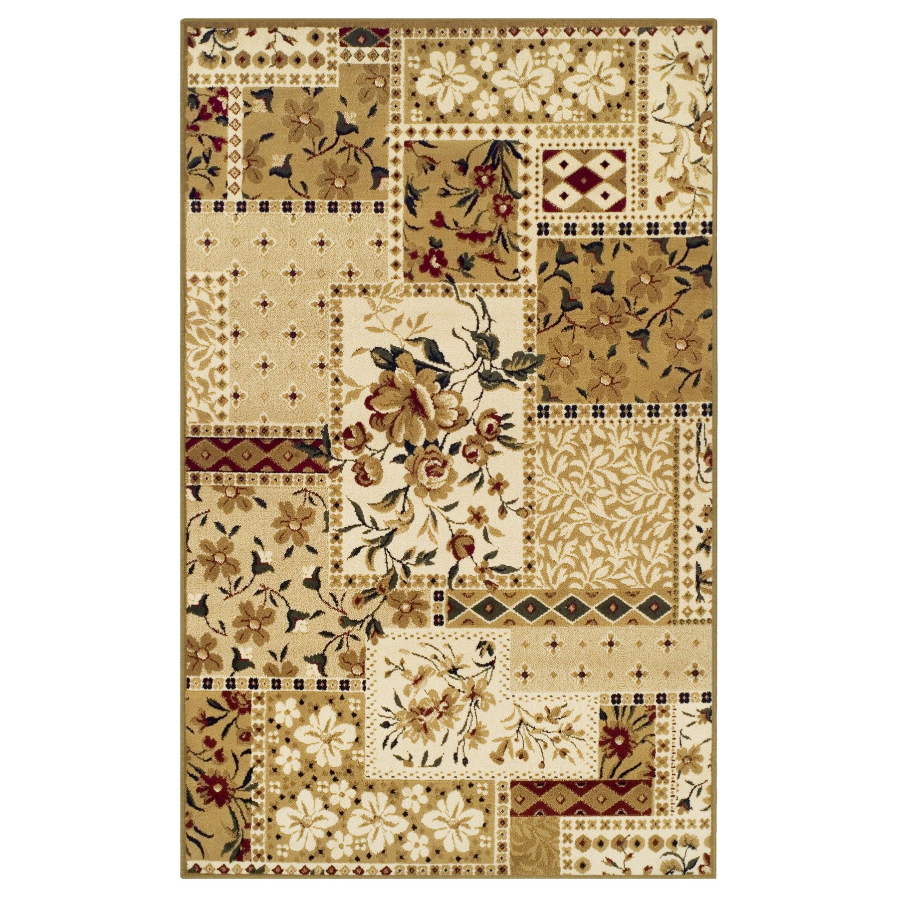 Flower Patchwork Floral Ornamental Rustic Indoor Area Rug