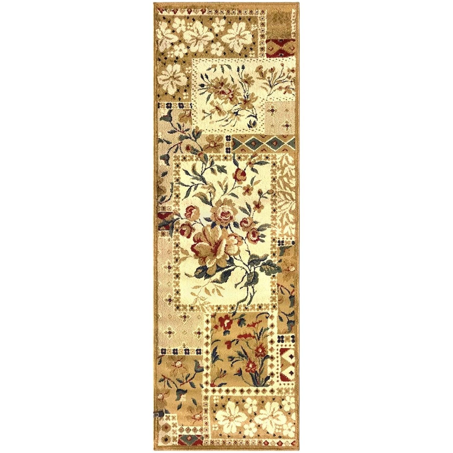 Flower Patchwork Floral Ornamental Rustic Indoor Area Rug
