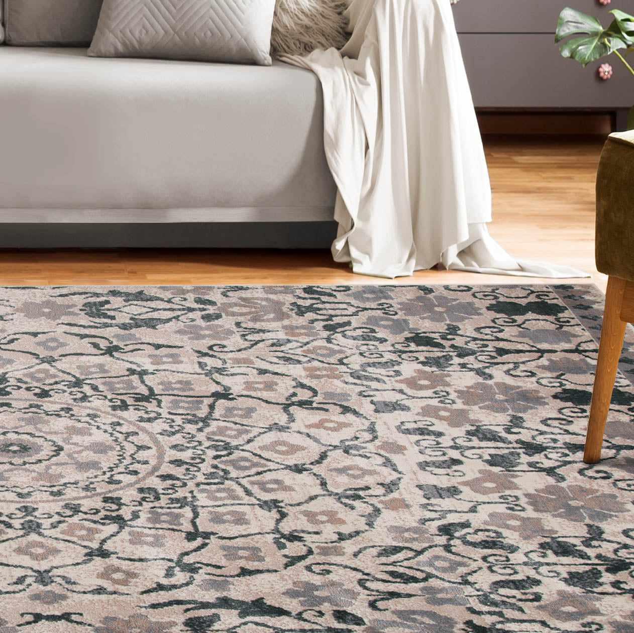 Galilee Vintage Bohemian Floral Mandala Indoor Area Rug Or Runner Rug