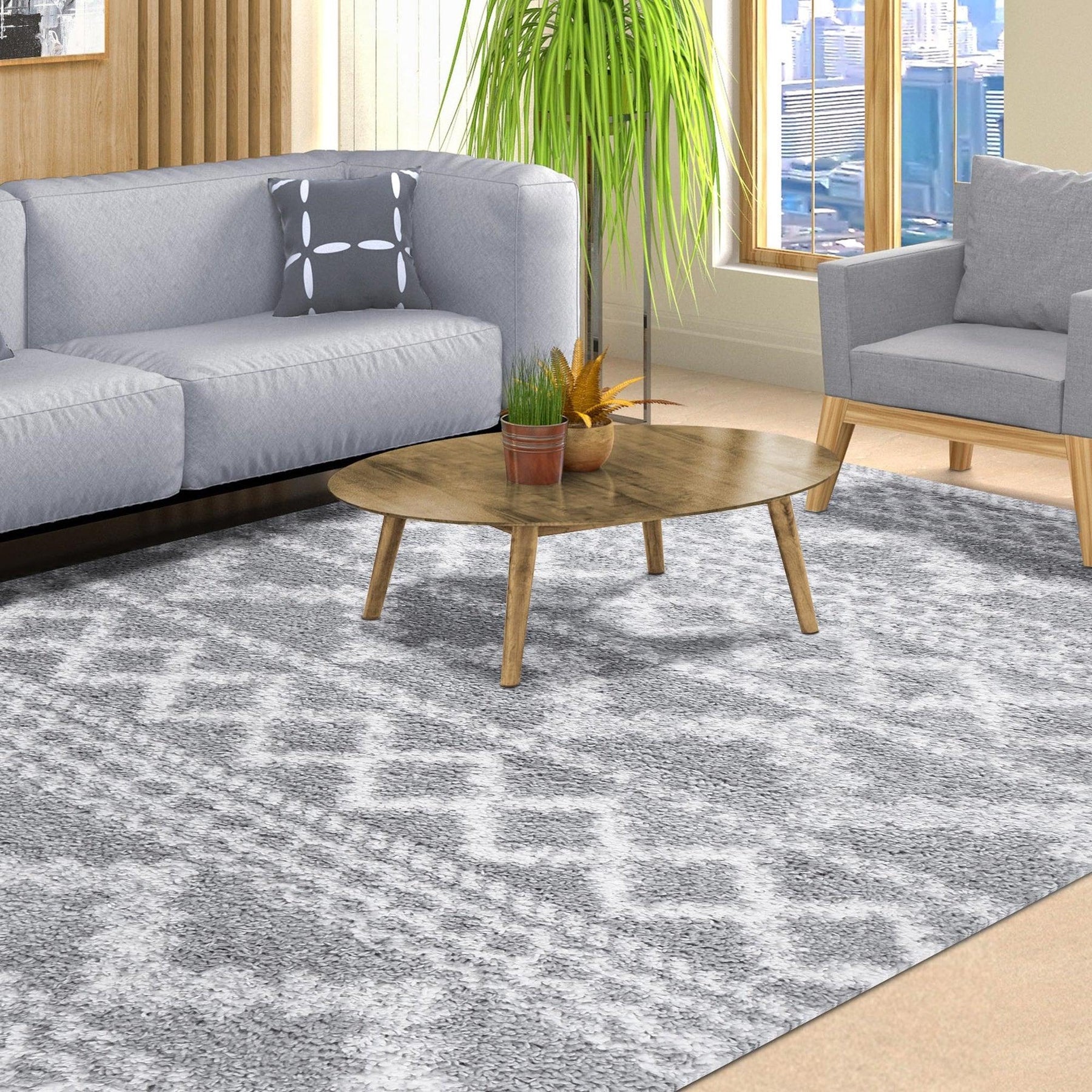 Geometric Bohemian Indoor Plush Shag Area Rug