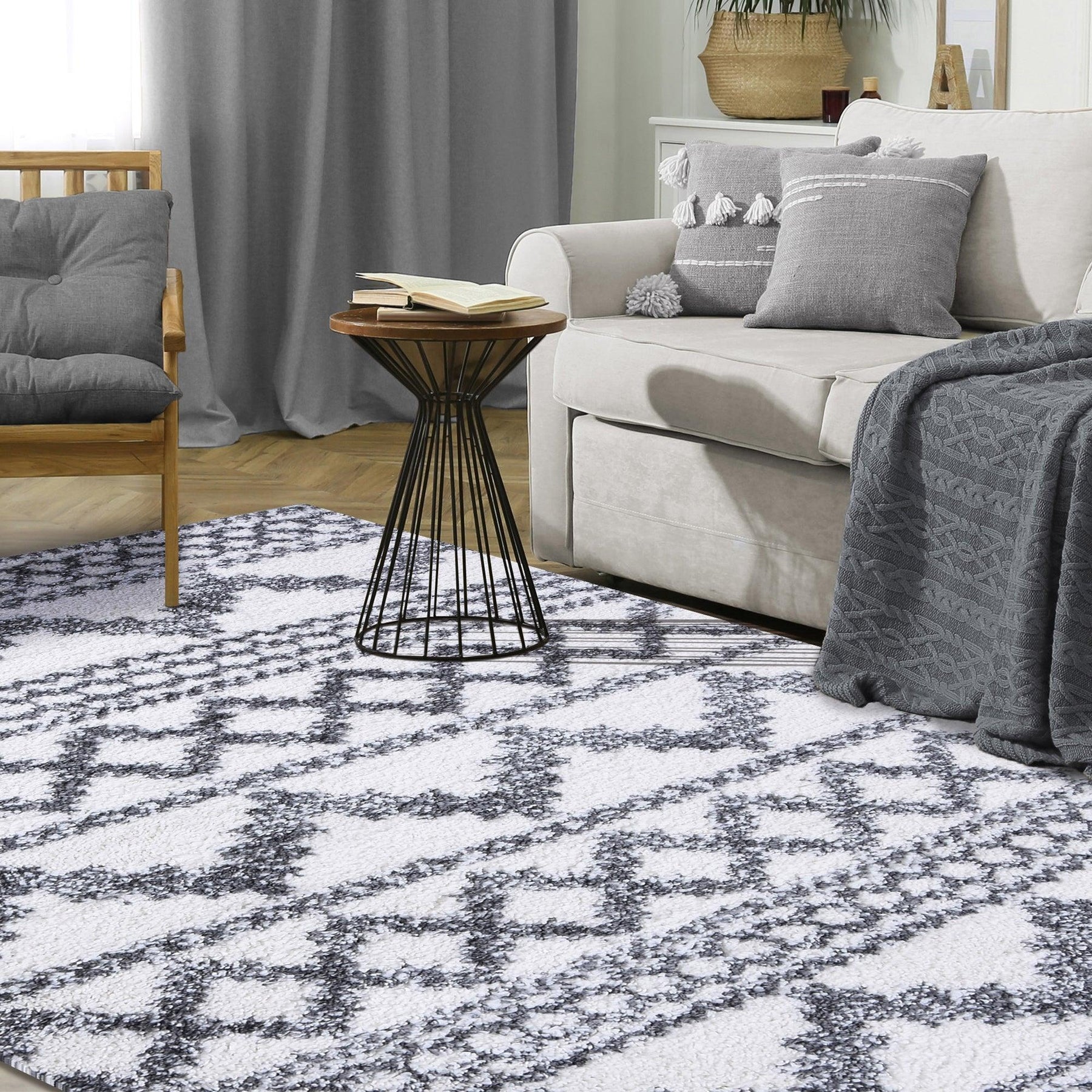 Geometric Bohemian Indoor Plush Shag Area Rug
