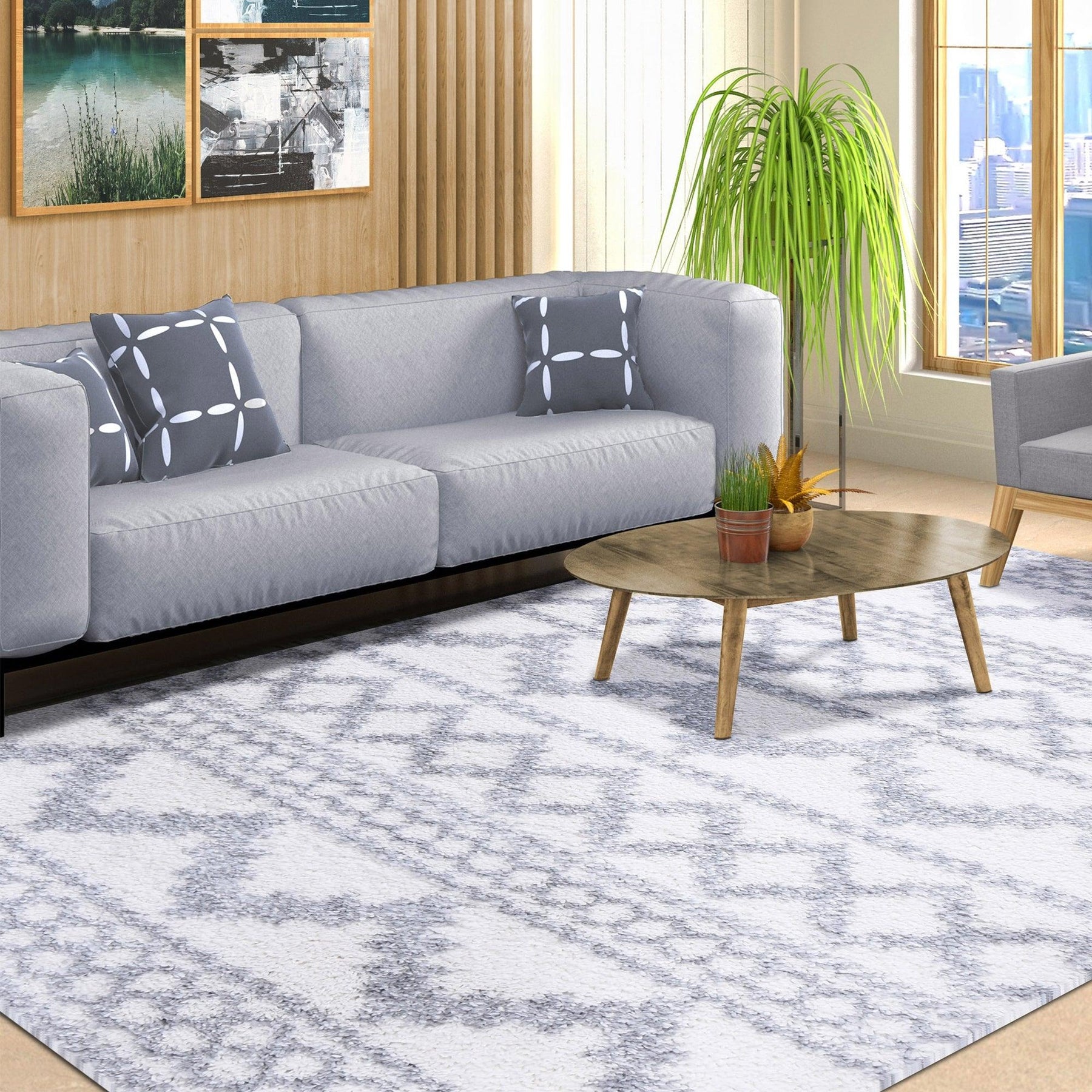 Geometric Bohemian Indoor Plush Shag Area Rug