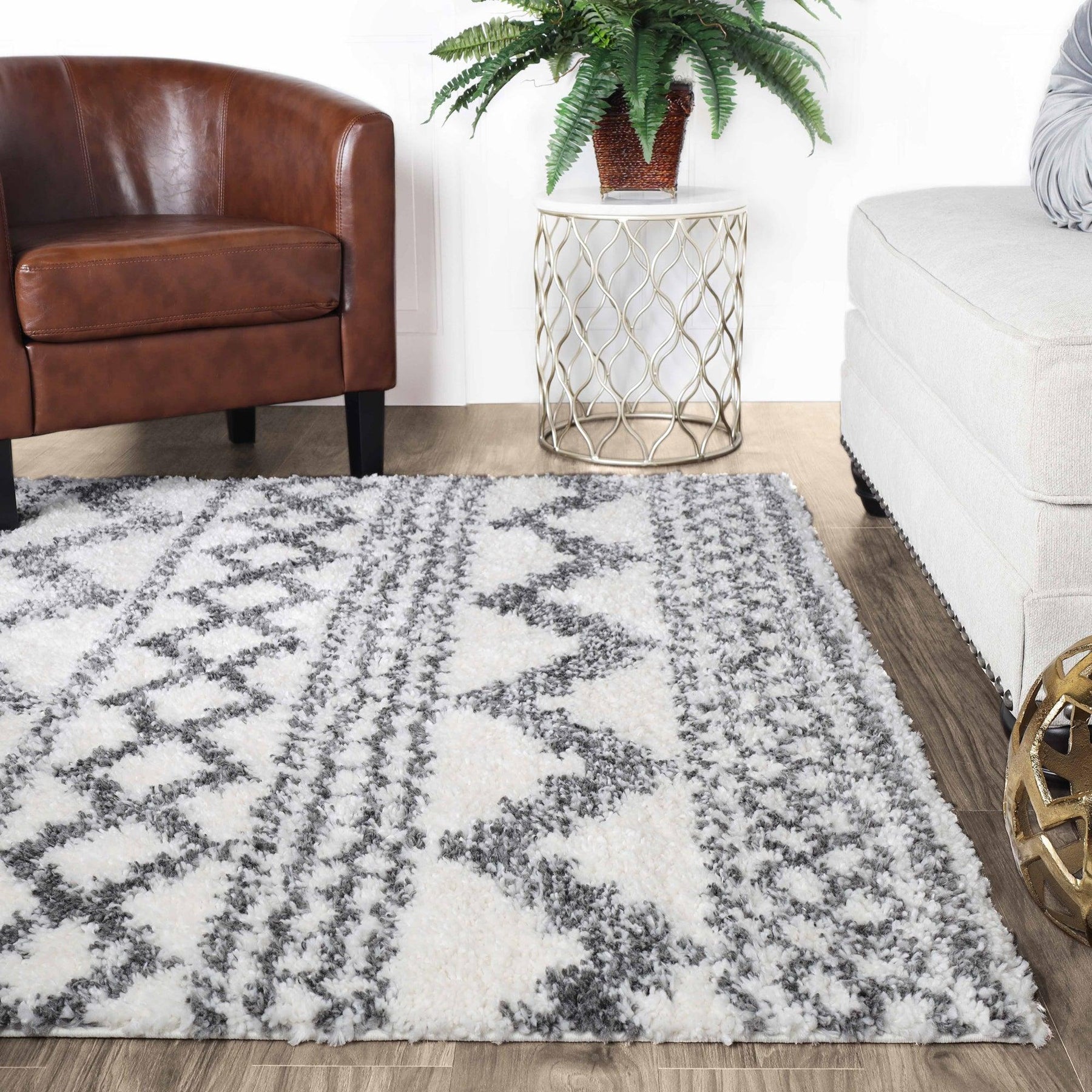 Geometric Bohemian Indoor Plush Shag Area Rug
