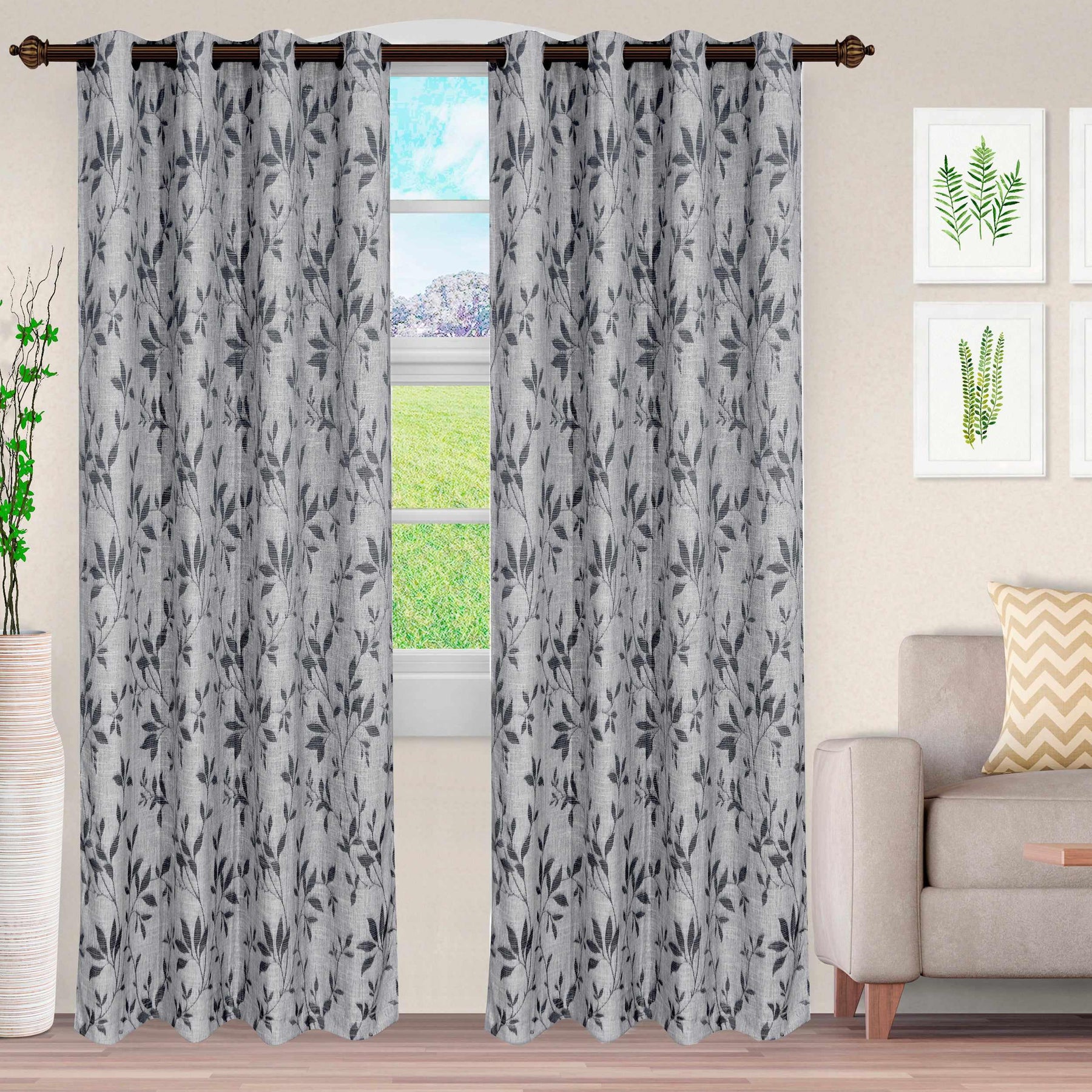 Ghera Jacquard Curtain Panel Set with Grommet Top Header