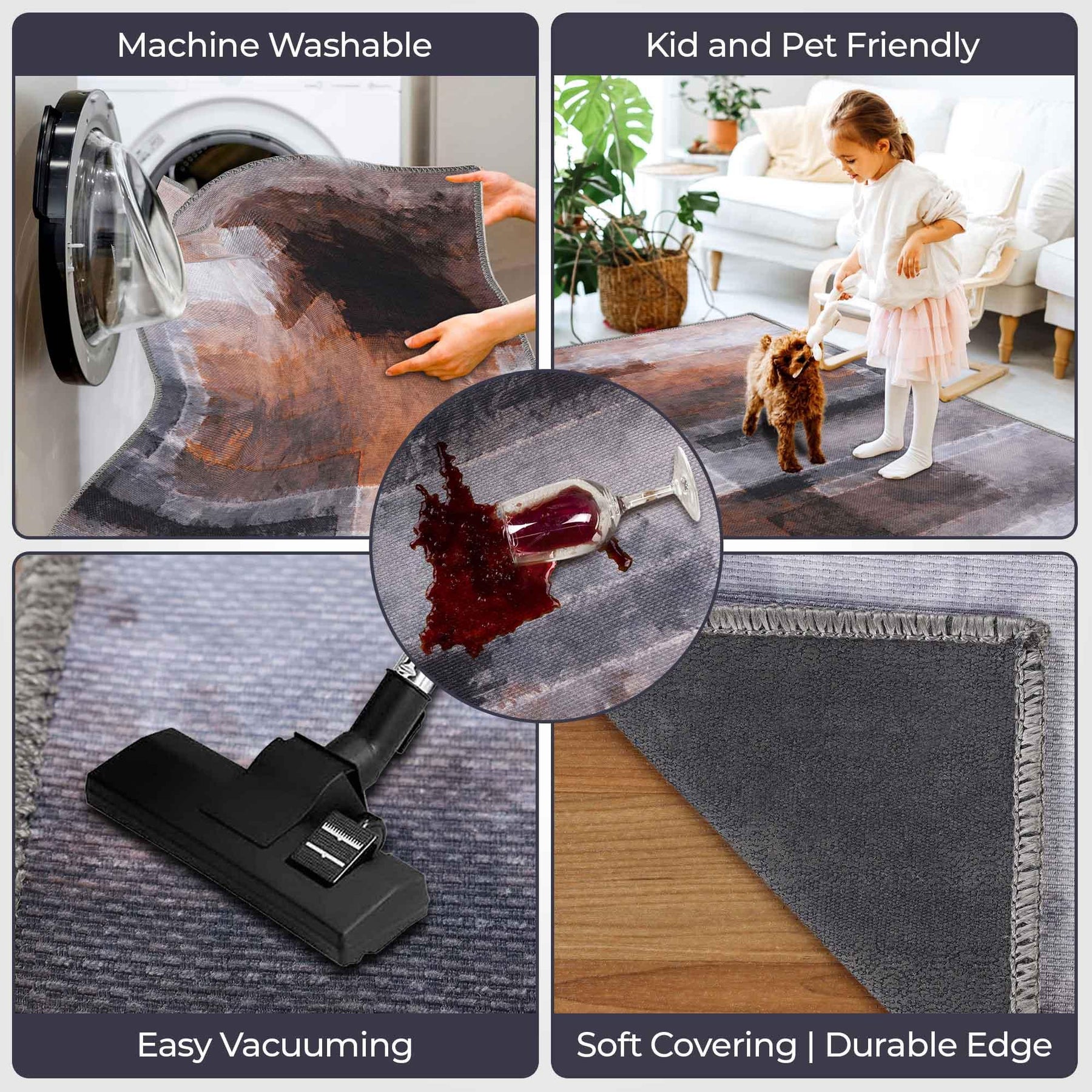Goa Abstract Patchwork Washable Indoor Area Rug or Runner Rug
