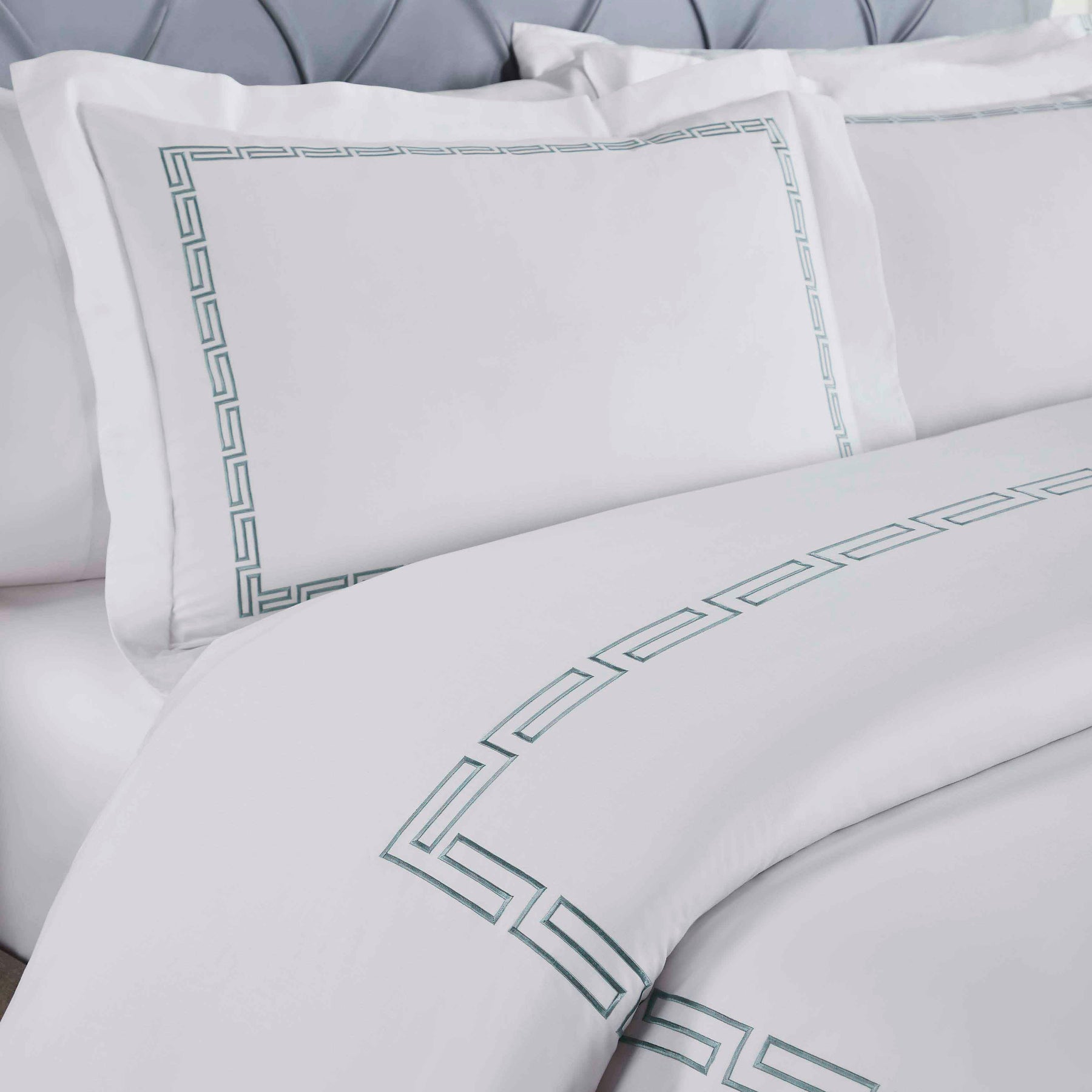 Harrison Cotton Greek Key Embroidered 3 Piece Duvet Cover Set