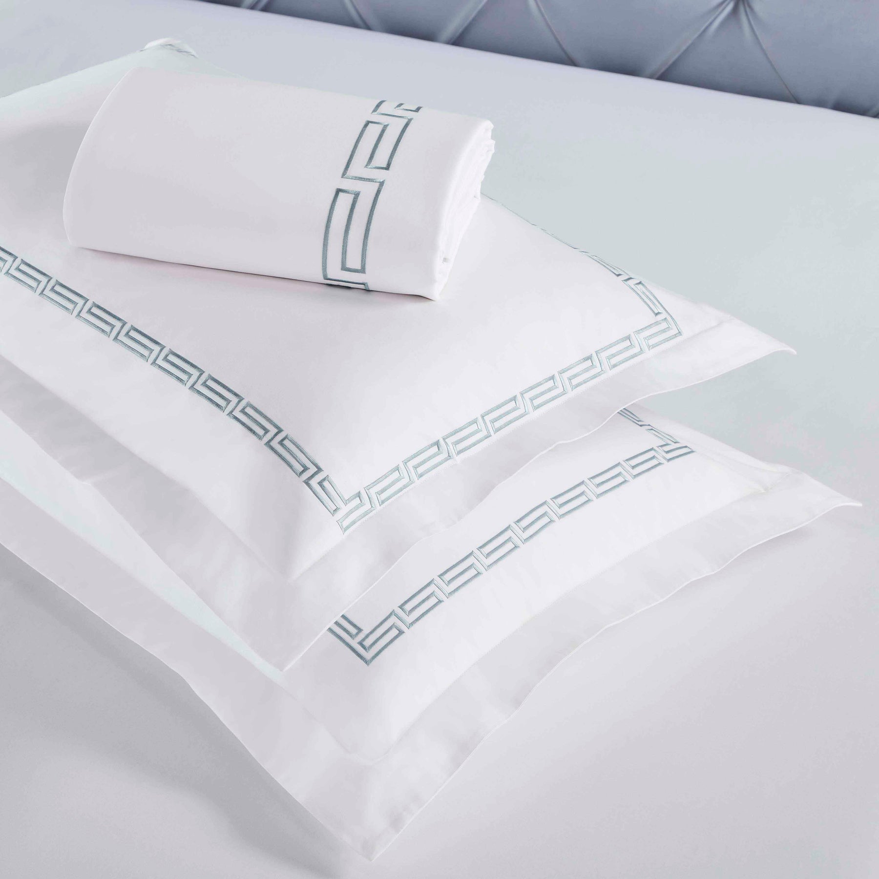 Harrison Cotton Greek Key Embroidered 3 Piece Duvet Cover Set