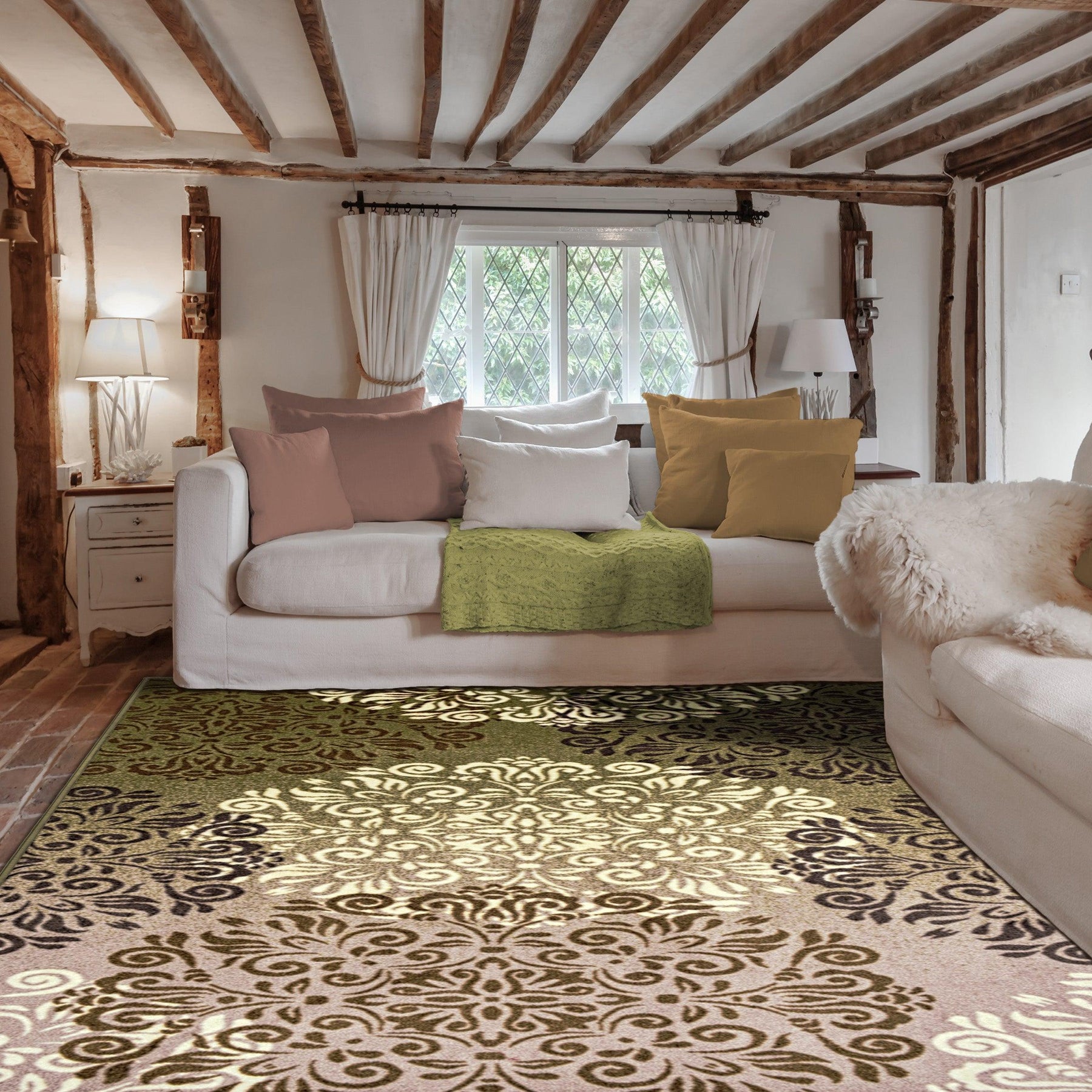 Hedena Traditional Non-Slip Medallion Floral Indoor Washable Area Rug