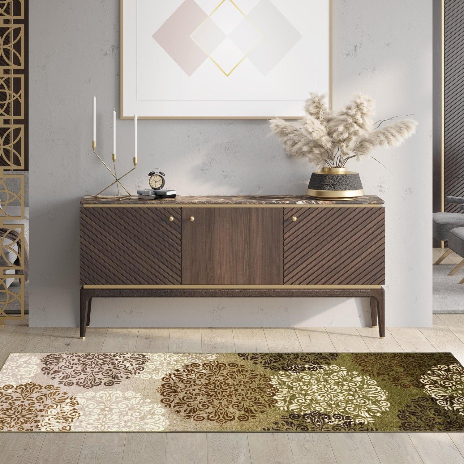 Hedena Traditional Non-Slip Medallion Floral Indoor Washable Area Rug
