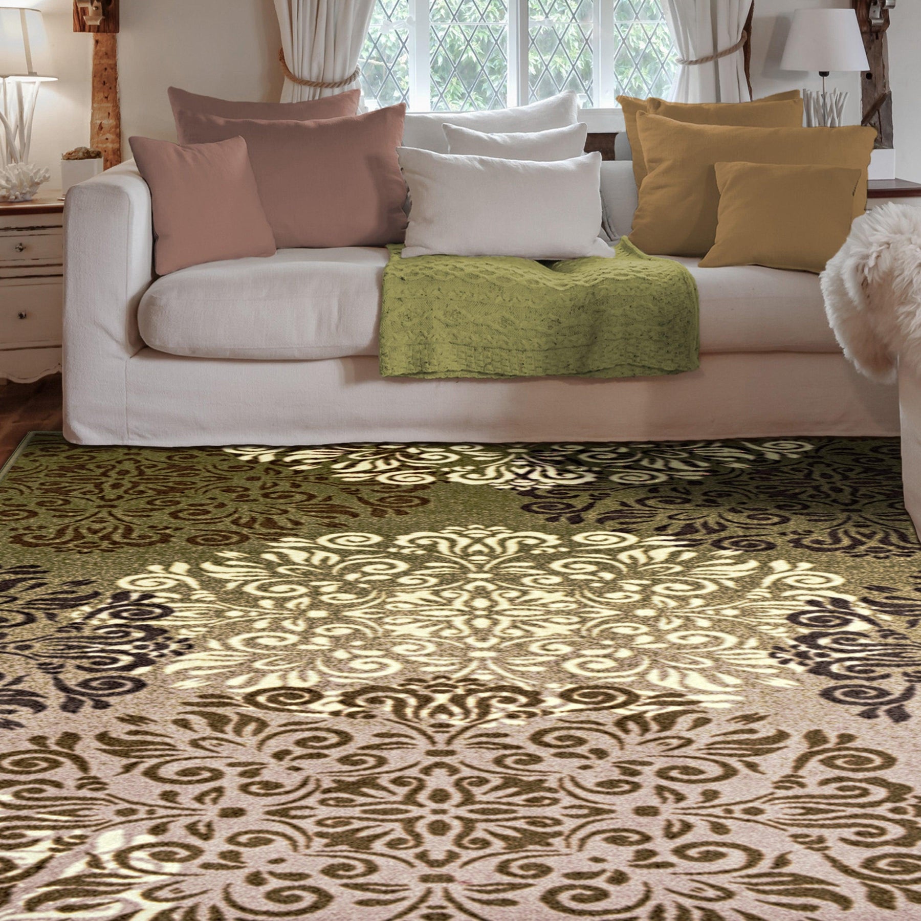 Hedena Traditional Non-Slip Medallion Floral Indoor Washable Area Rug