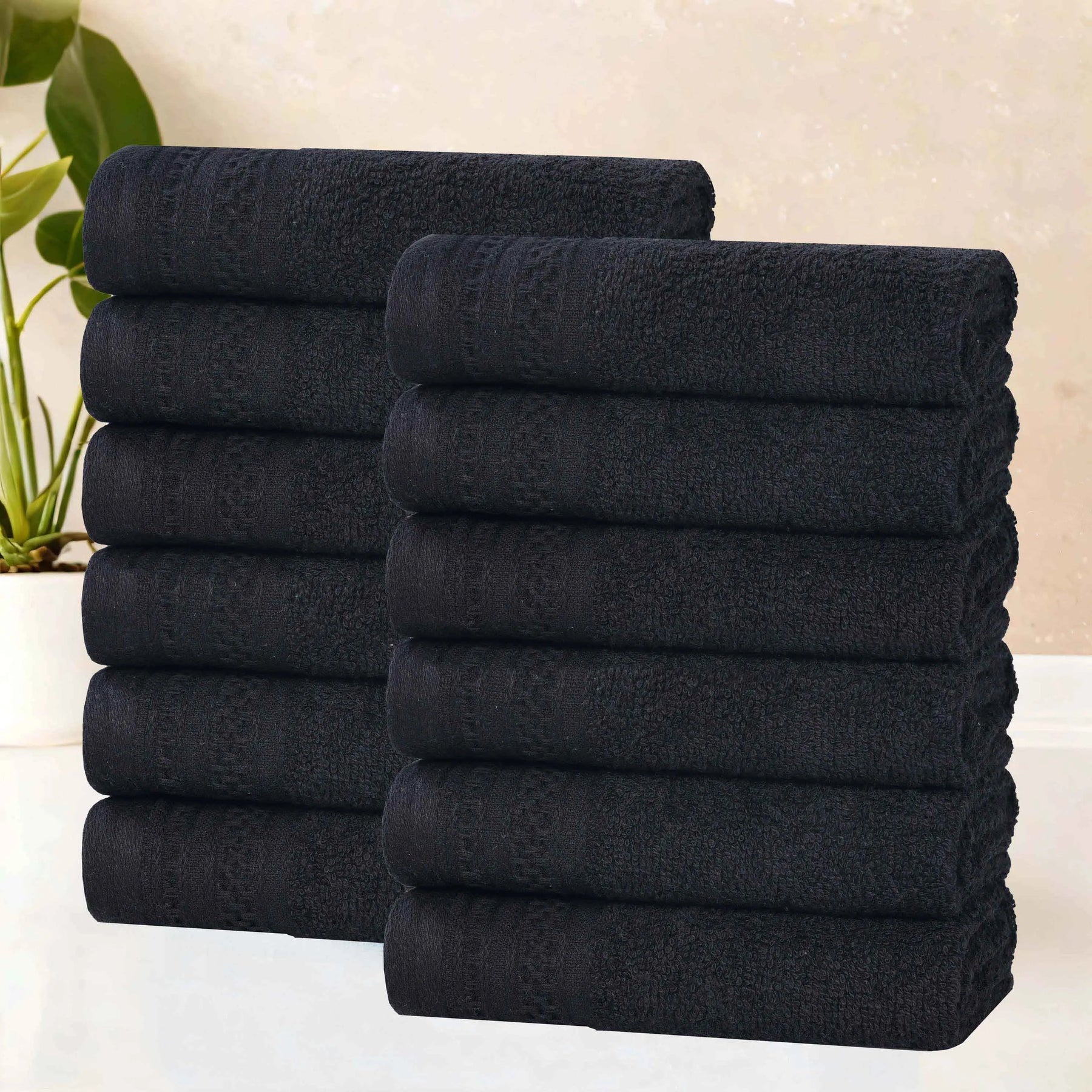 Honeycomb Textured Waffle Border Cotton Face Towels, Set of 12