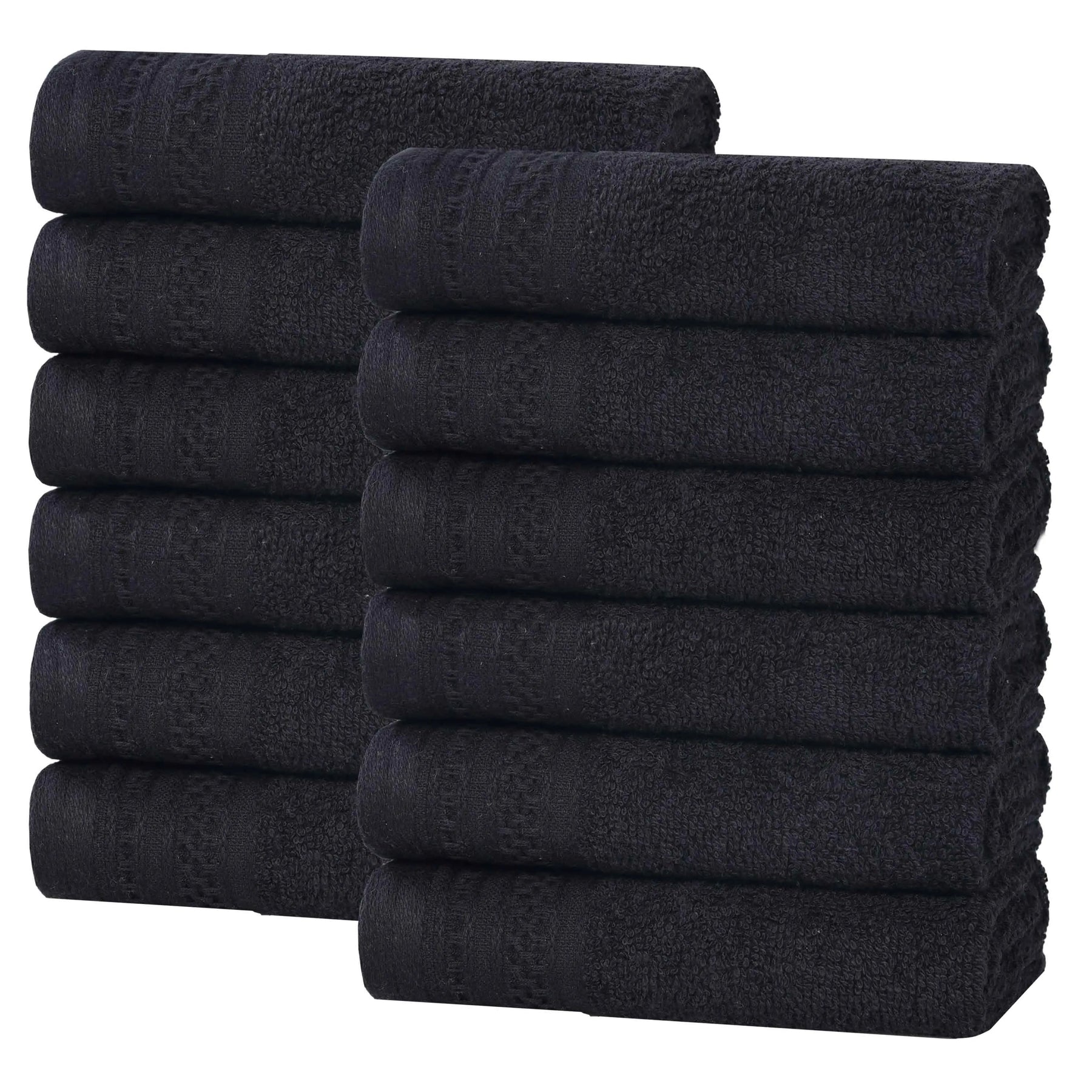 Honeycomb Textured Waffle Border Cotton Face Towels, Set of 12