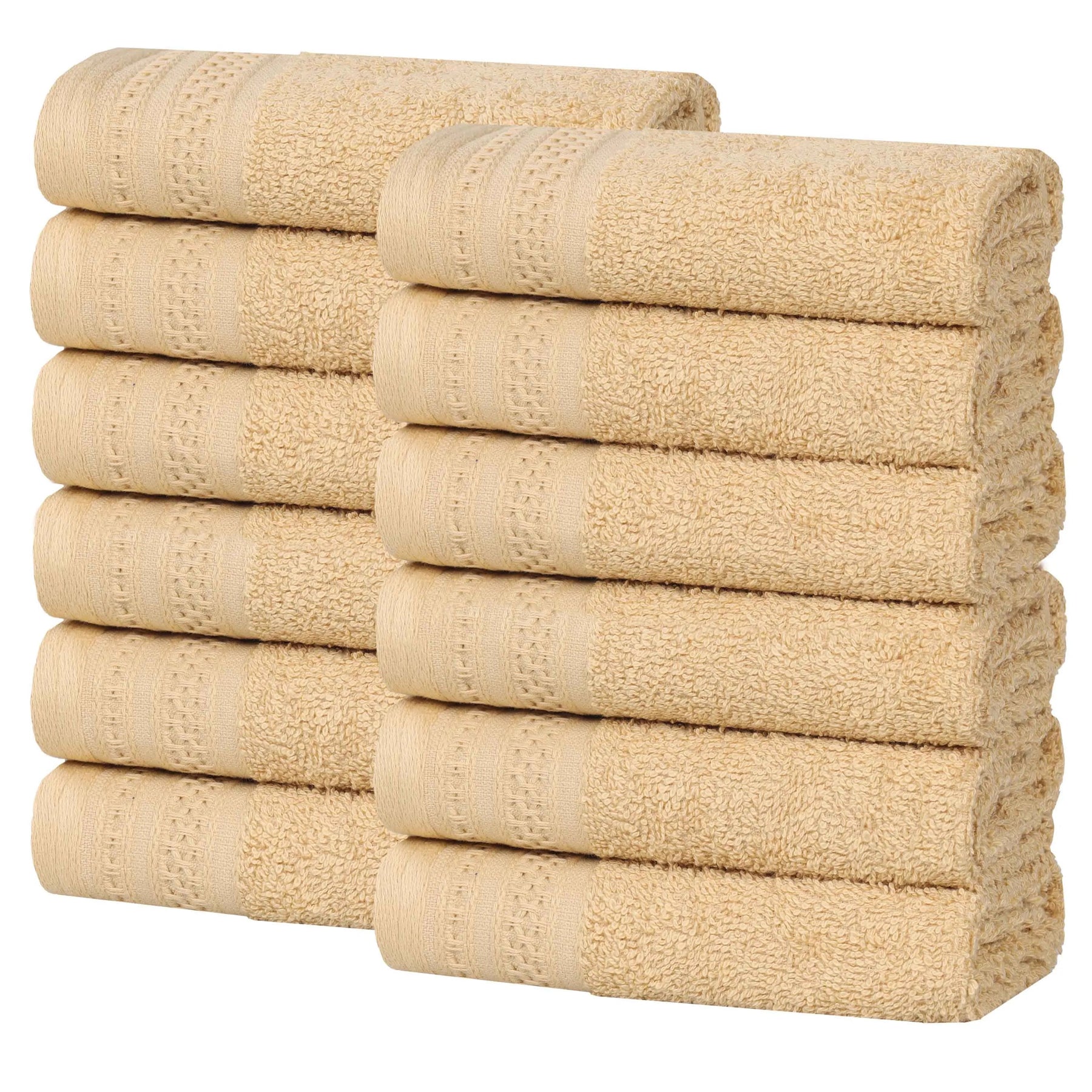 Honeycomb Textured Waffle Border Cotton Face Towels, Set of 12