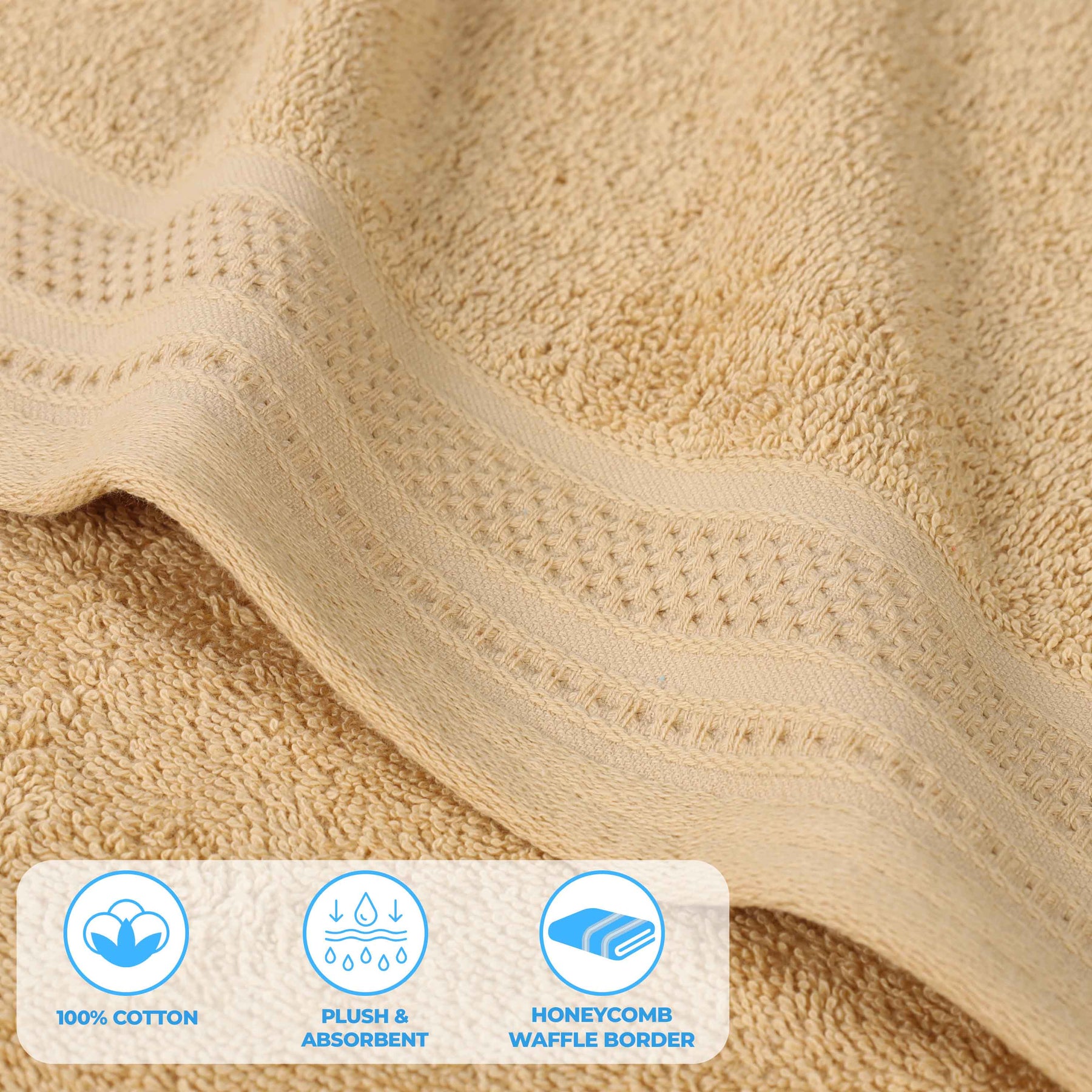 Honeycomb Textured Waffle Border Cotton Face Towels, Set of 12