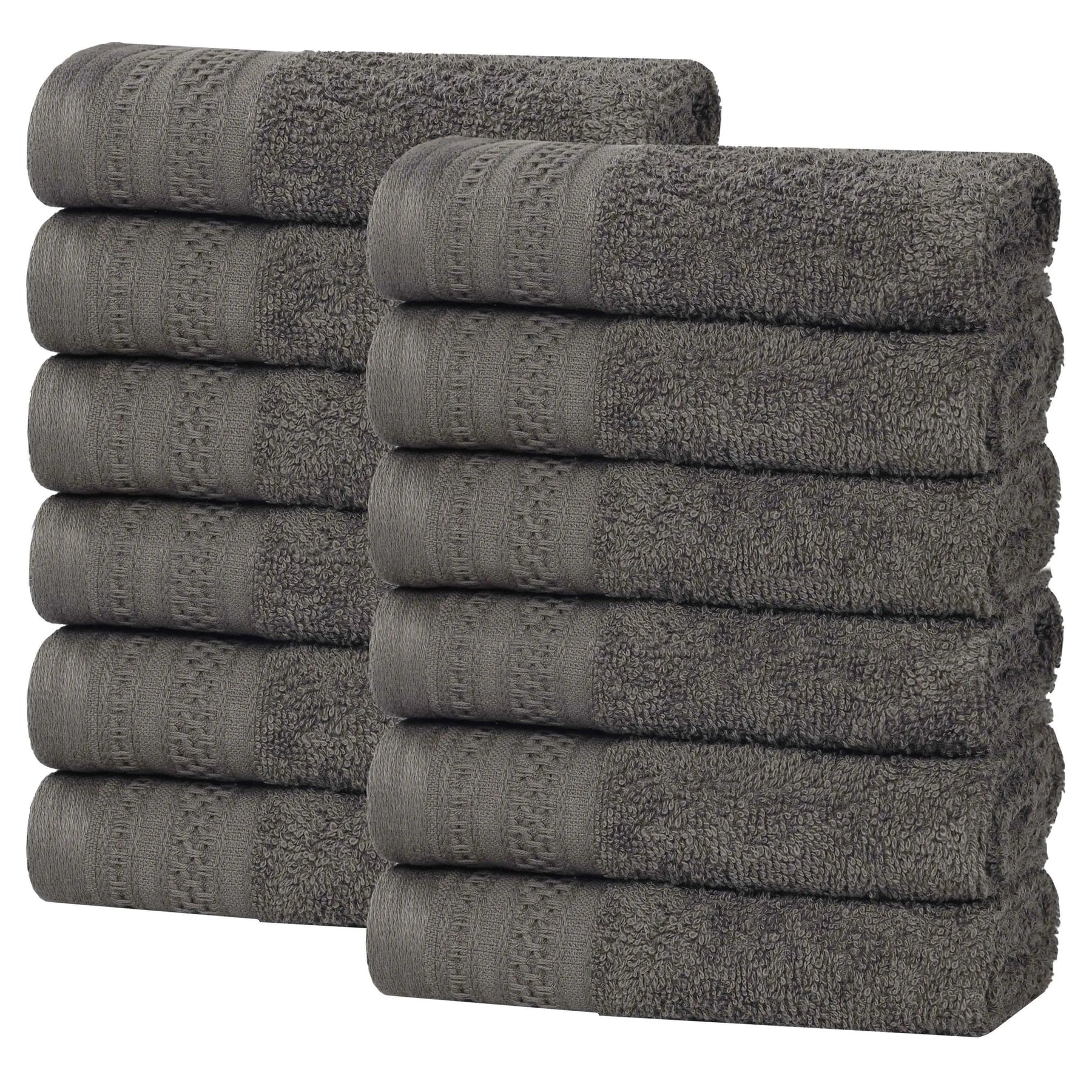 Honeycomb Textured Waffle Border Cotton Face Towels, Set of 12