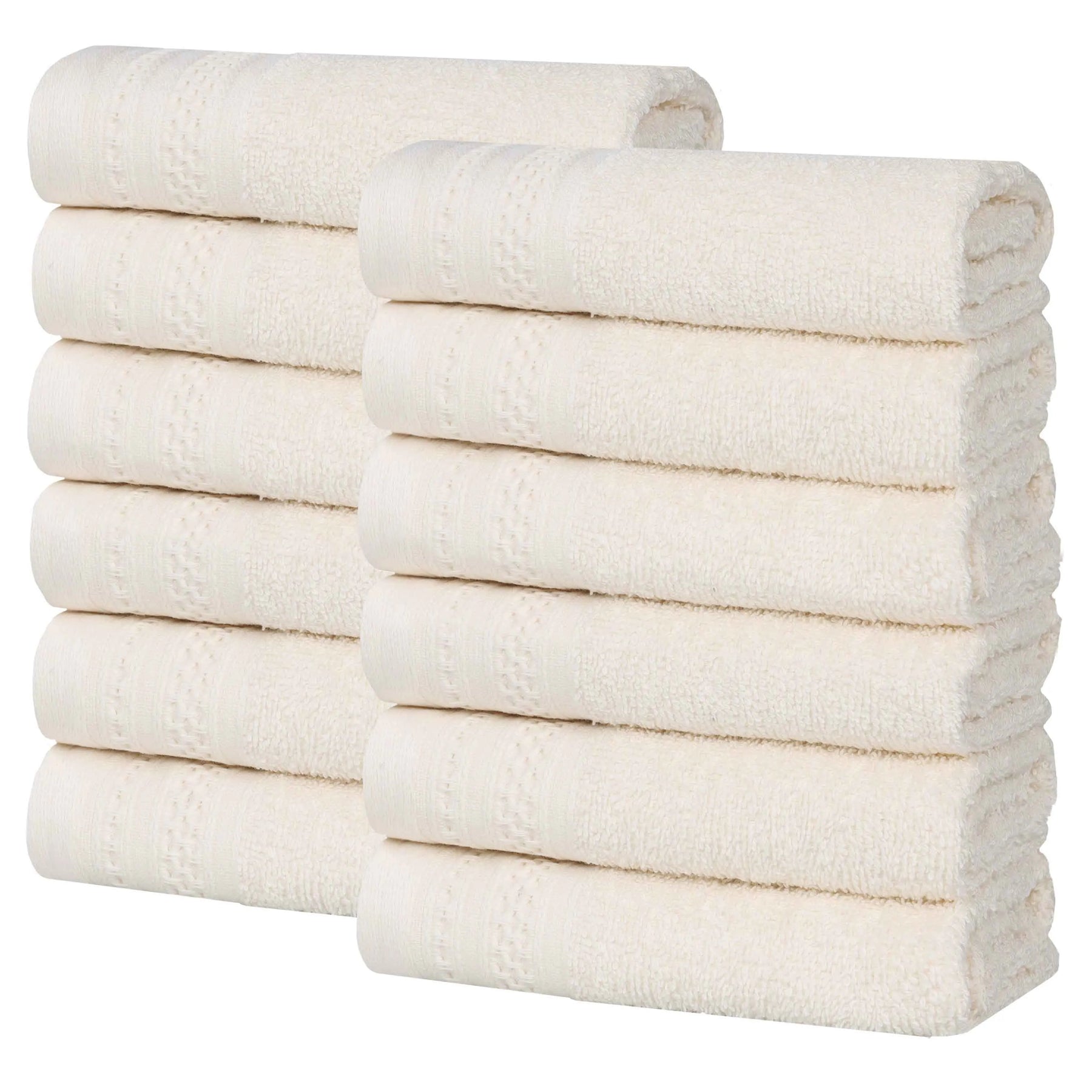 Honeycomb Textured Waffle Border Cotton Face Towels, Set of 12