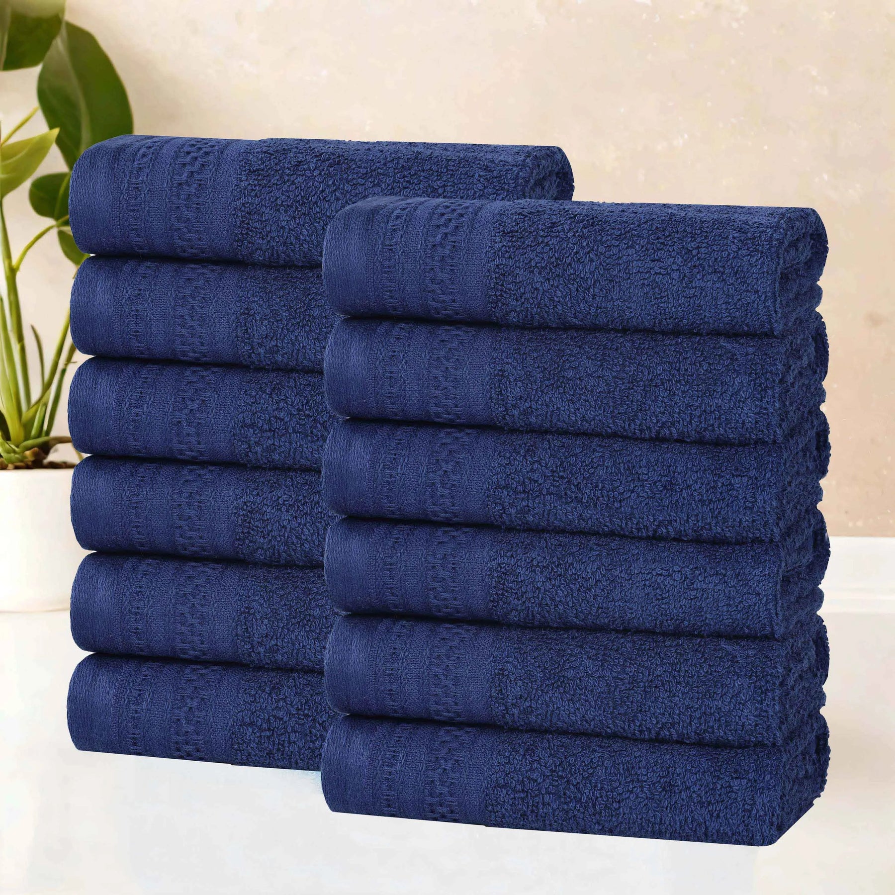 Honeycomb Textured Waffle Border Cotton Face Towels, Set of 12