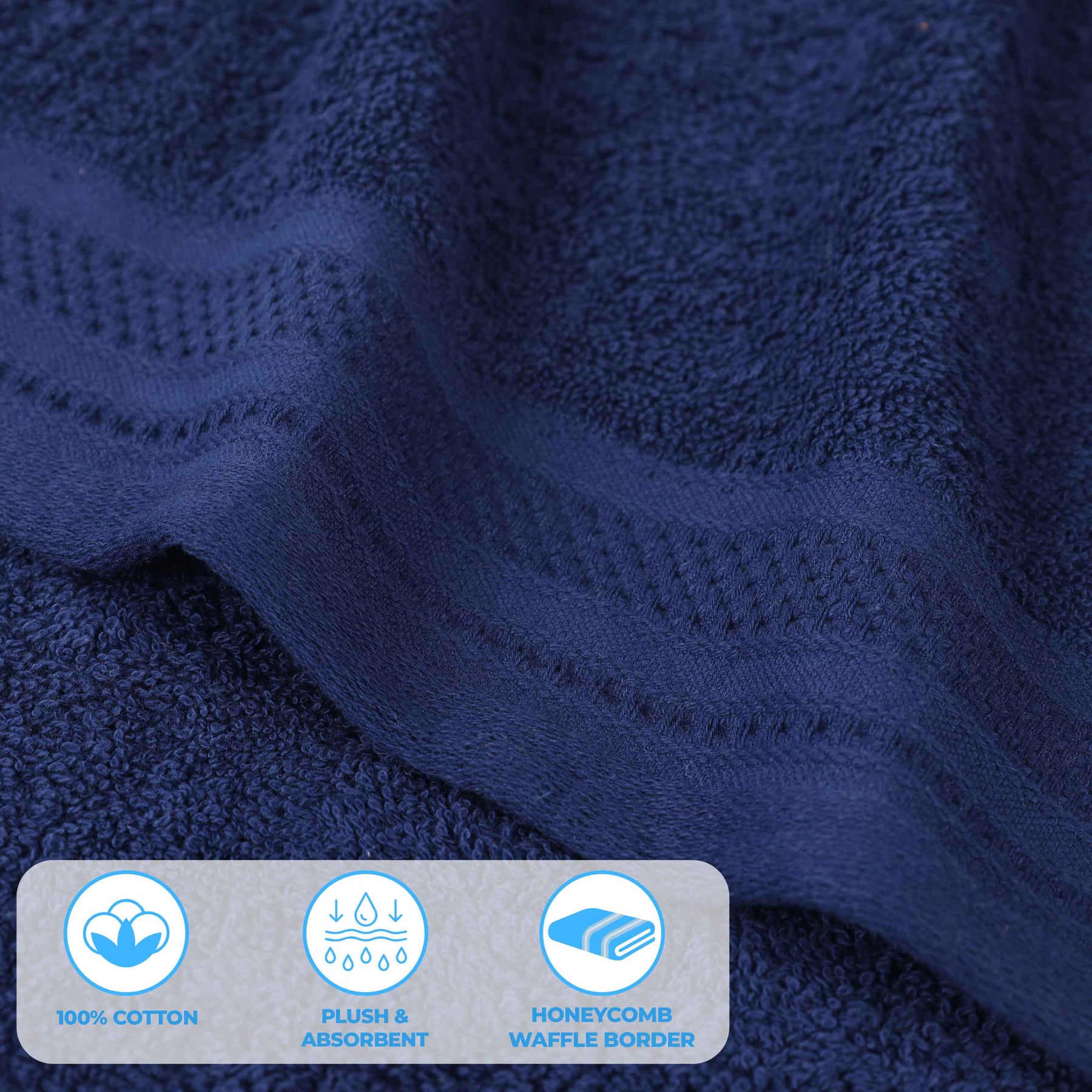 Honeycomb Textured Waffle Border Cotton Face Towels, Set of 12