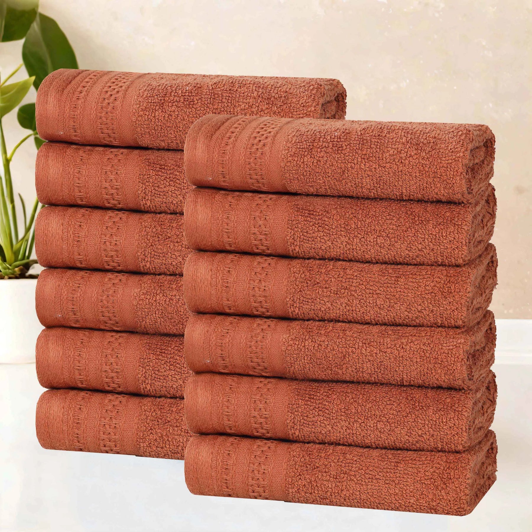 Honeycomb Textured Waffle Border Cotton Face Towels, Set of 12