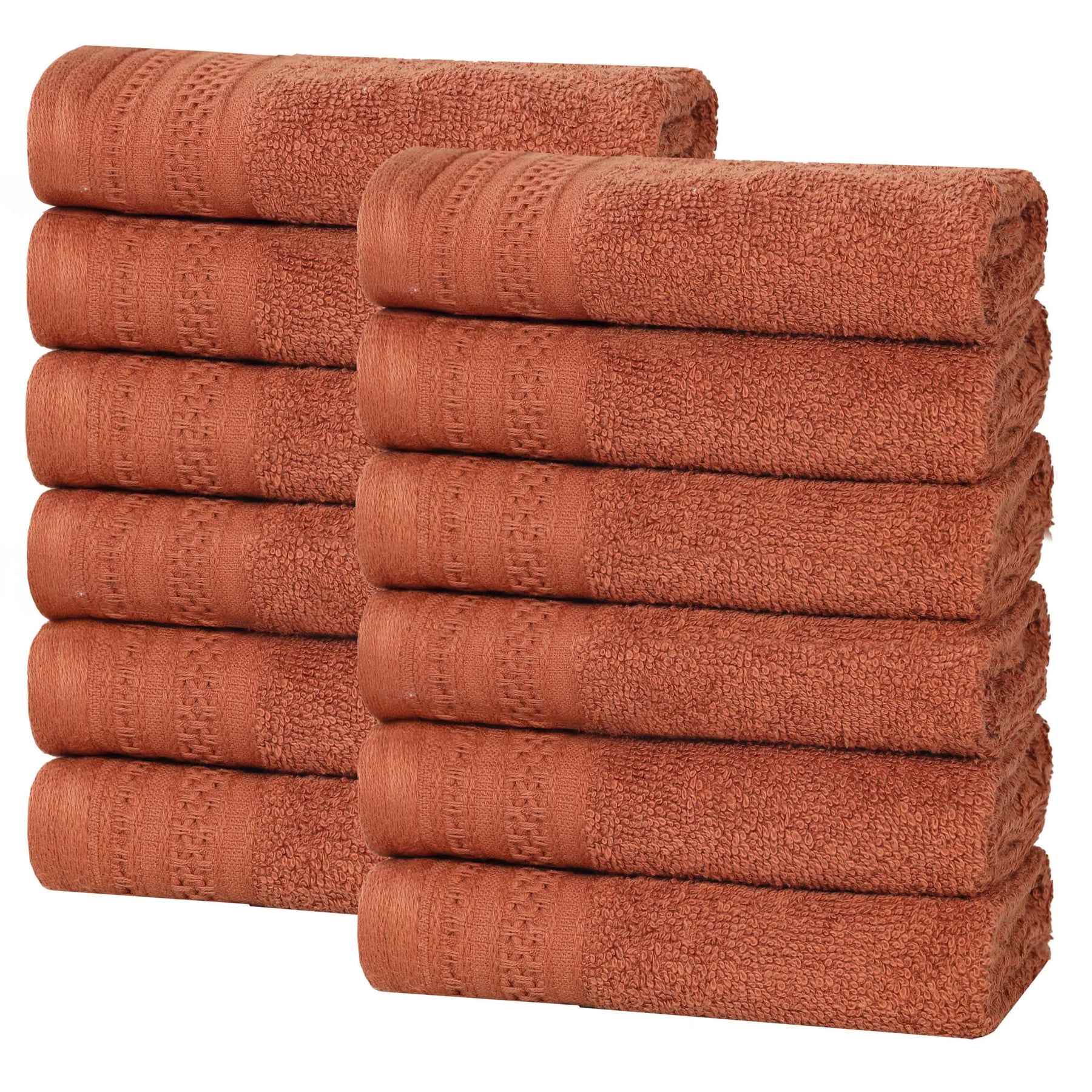 Honeycomb Textured Waffle Border Cotton Face Towels, Set of 12