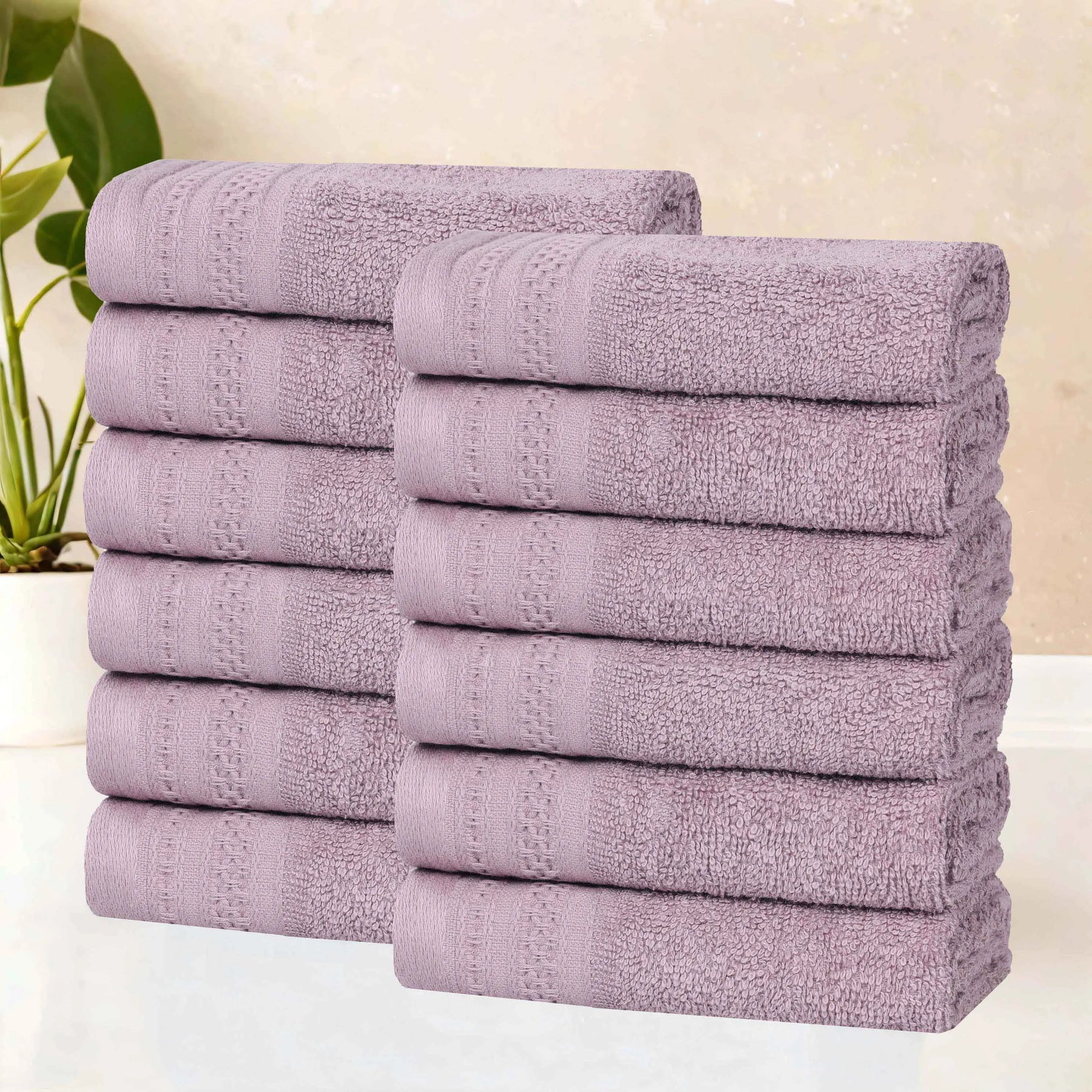 Honeycomb Textured Waffle Border Cotton Face Towels, Set of 12