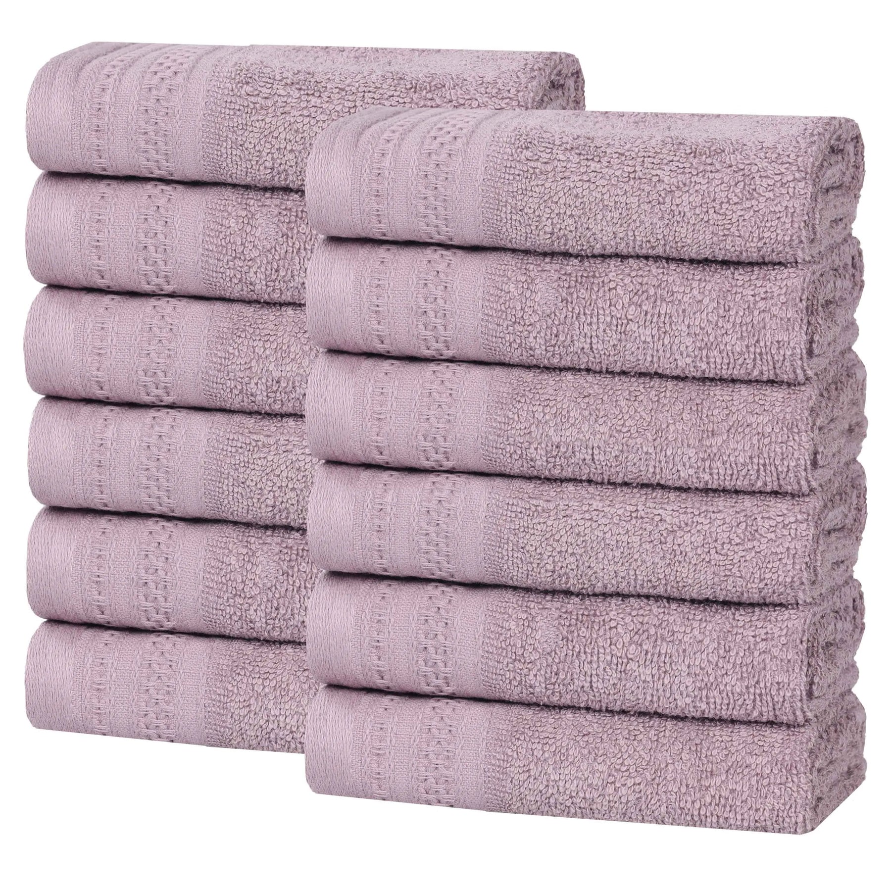 Honeycomb Textured Waffle Border Cotton Face Towels, Set of 12