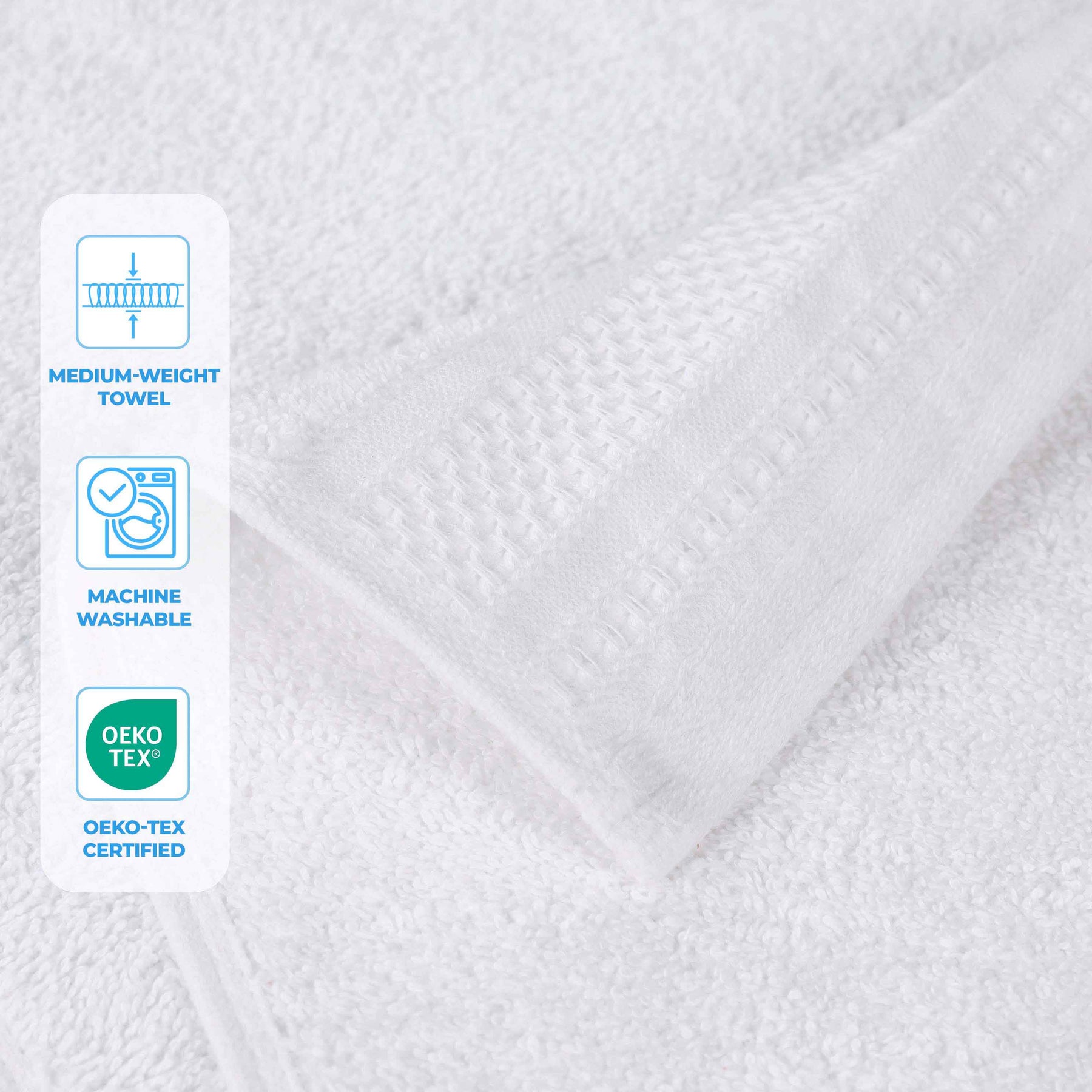 Honeycomb Textured Waffle Border Cotton Face Towels, Set of 12