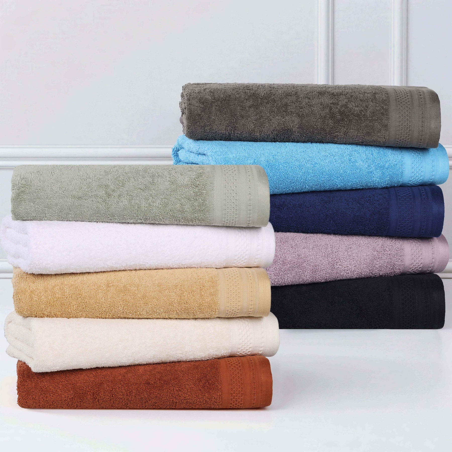 Honeycomb Textured Waffle Border Cotton Face Towels, Set of 12