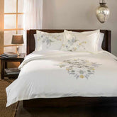 100% Cotton Hyacinth Floral Embroidered Duvet Cover Set